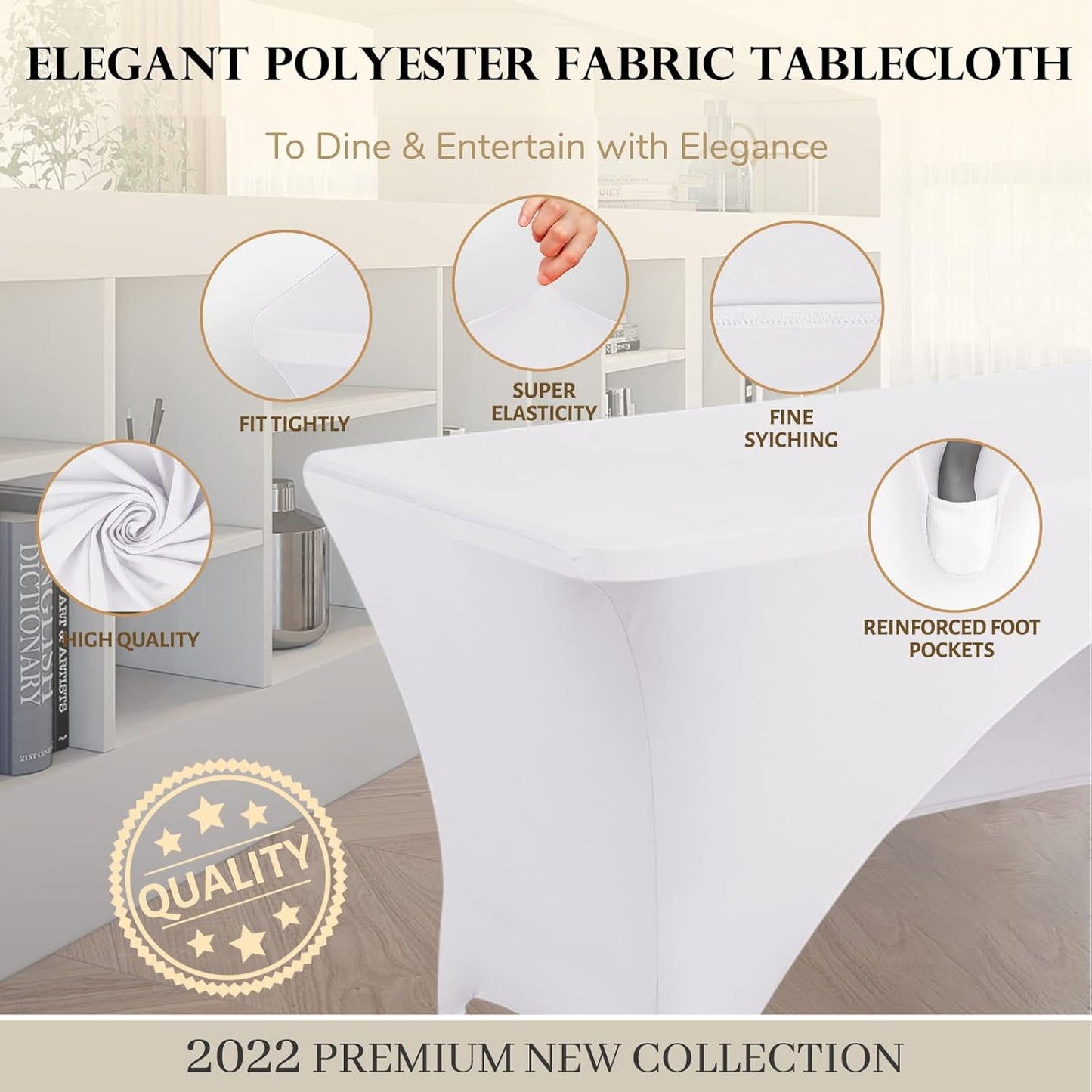 Spandex Table Cover 8 ft. Fitted Polyester Tablecloth Stretch Table Cover Table Topper Open Back - White