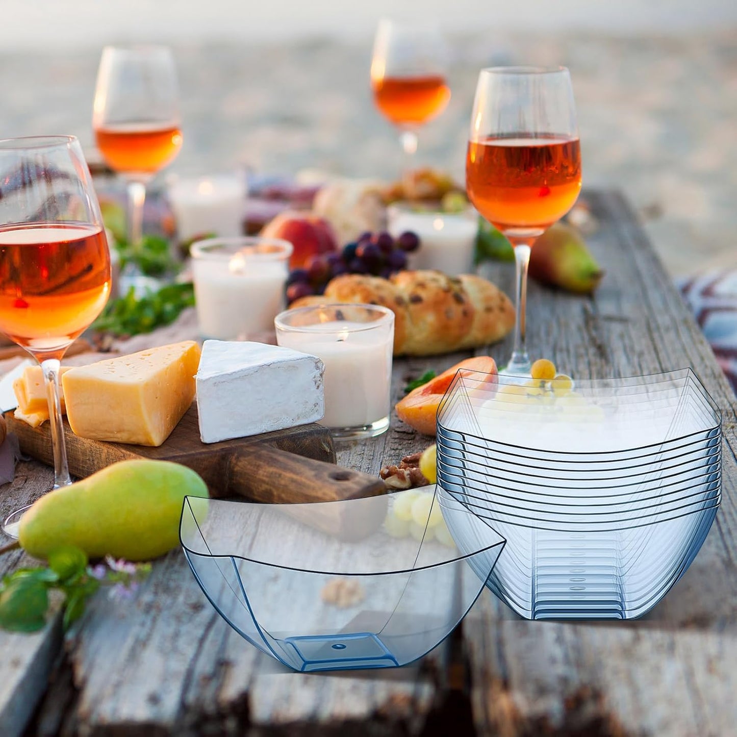 Tanlade 50 Pcs Square Plastic Serving Bowls Disposable Snack Salad Bowl Small Party Candy Bar Containers Taco Bar Serving Dishes for Buffet Chips Fruit (8 oz,Blue)