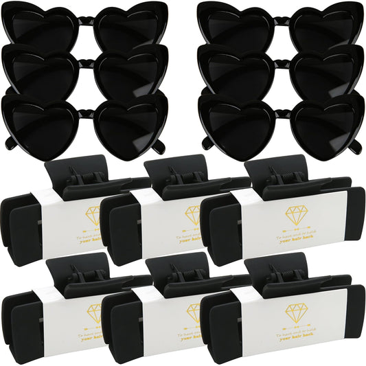 12pcs Bridesmaid Proposal Gifts 4.1inch square Bachelorette Claw Clips Sunglasses set of 12 Girls Trendy Cute Hair Clips for Wedding Party Favors(Black 12pcs)