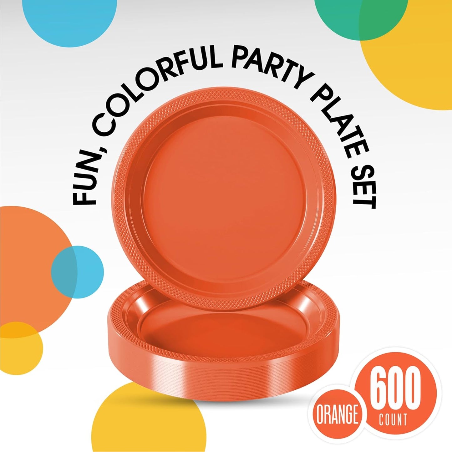 Party Solids Orange Plastic Plates Bulk 10" Orange Disposable Plates For Party Supplies 600 Pieces Disposable Dinner Plate Heavy Duty 350 GSM Plate Sets, Plastic Dinnerware Sets
