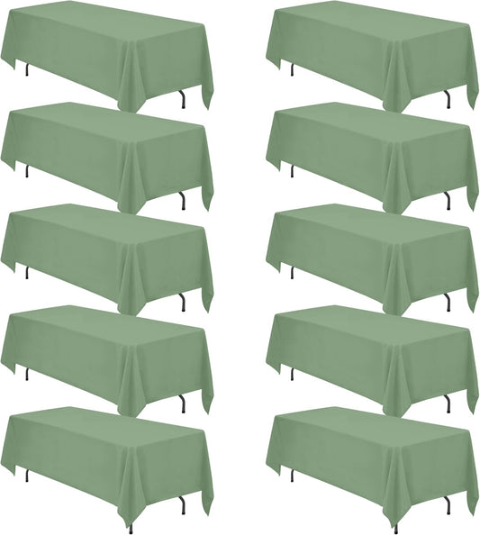 BRILLMAX 10 Pack Sage Green Tablecloths 70 x 120 Inch for 6ft or 8ft Rectangle Tables - Rectangular Bulk Linen Polyester Fabric Washable Cloth Cover for Wedding Reception Banquet Birthday Party