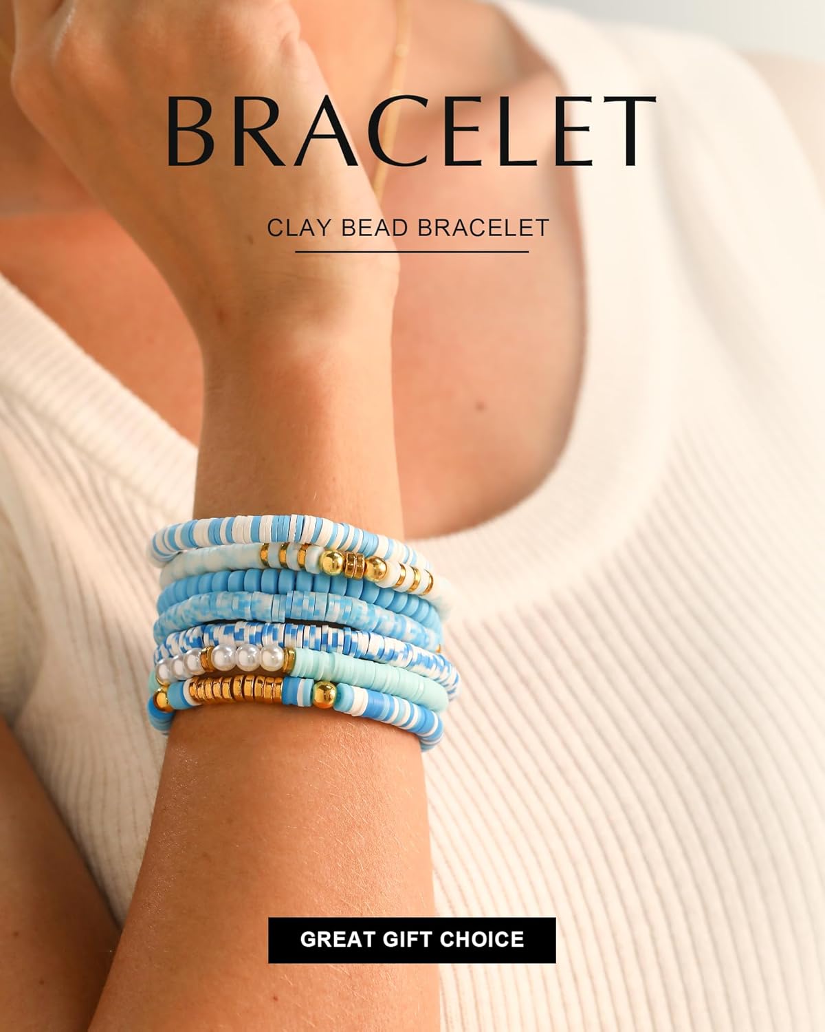 Friendship Bracelets Trendy Heishi Clay Bead Bracelets Stack Gold Beaded Stretch Bracelets for Women Boho Stackable Bracelets Bulk Cute Preppy Jewelry