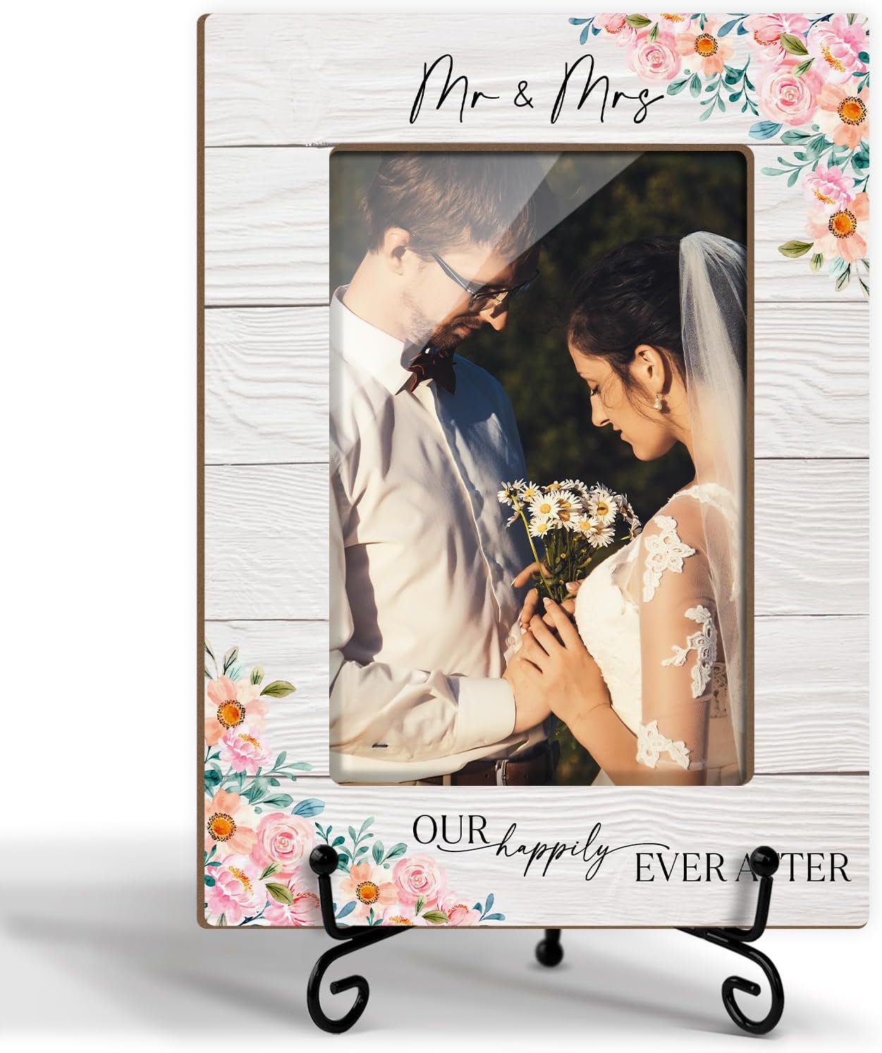Mr & Mrs Wedding Picture Frame, Wedding Engagement Gifts For Newlyweds Couple Bride Groom, 4x6 Wooden Picture Frame Tabletop Display Home Decor -10