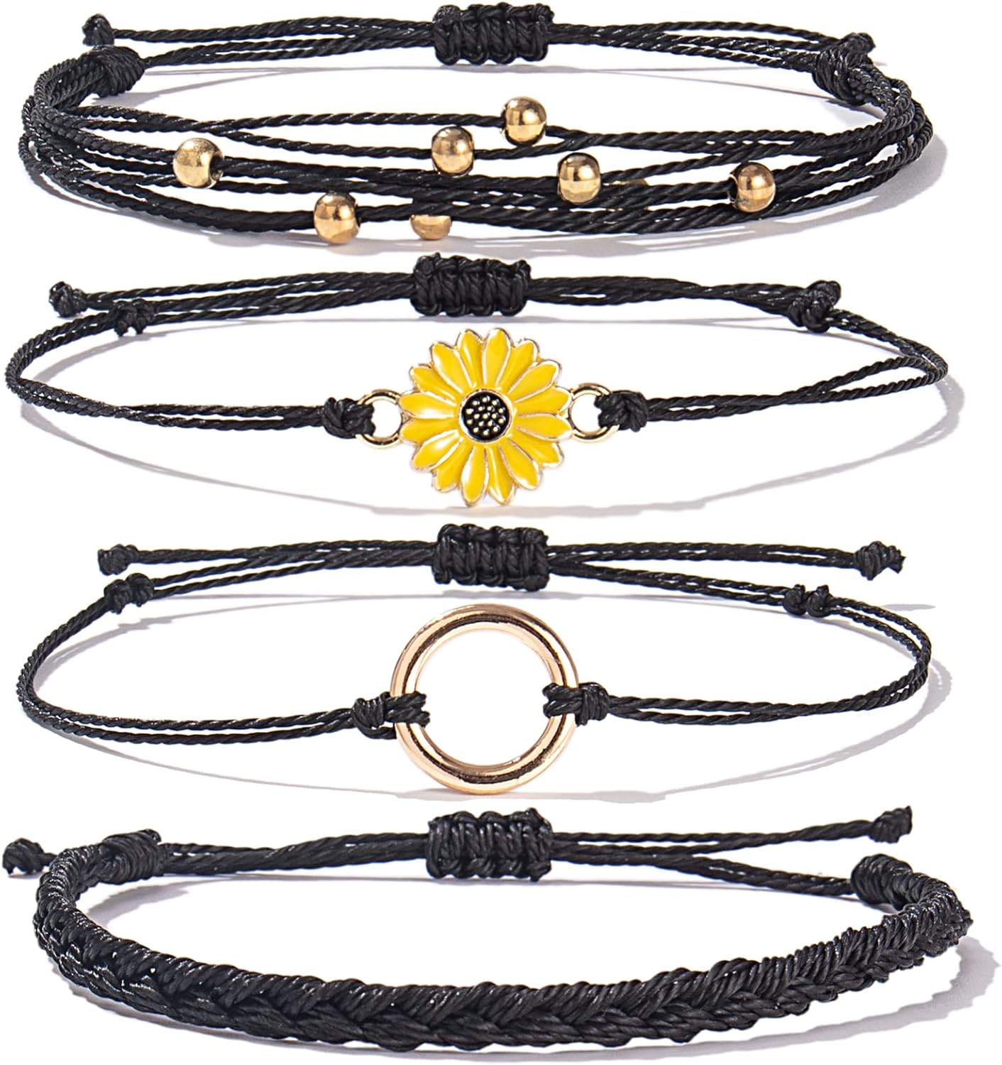 FANCY SHINY Sunflower String Bracelet Boho Braided Rope Wrap Bracelets Cute Summer Beach Surfer Jewelry for Women Christmas Gifts