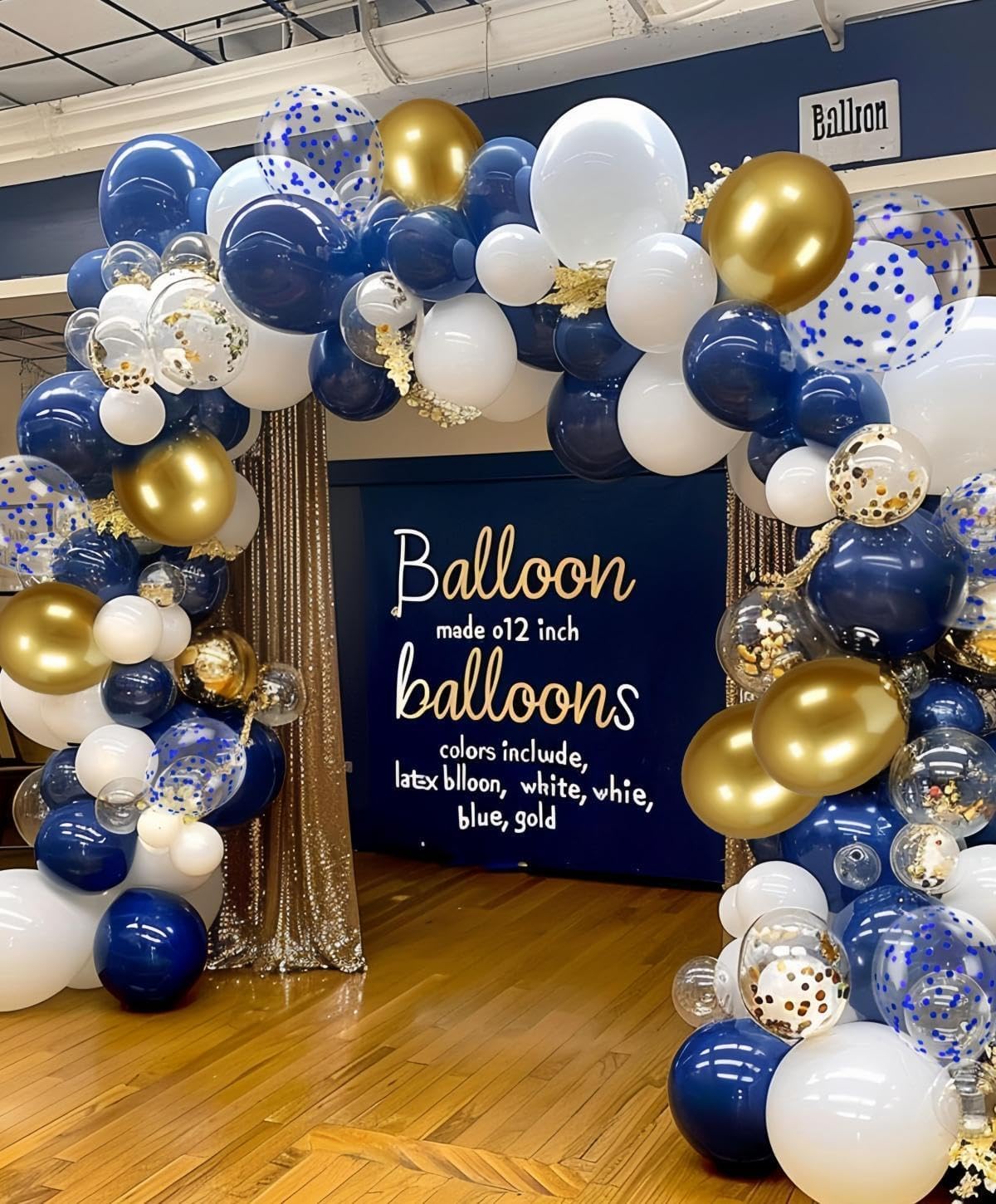 300 Pcs Navy Blue and Gold Confetti Balloons Set Lncludes 12 inch Gold White Navy Blue and Blue Gold Confetti Balloon for Birthday, and Celebration Graduation Party Decoration