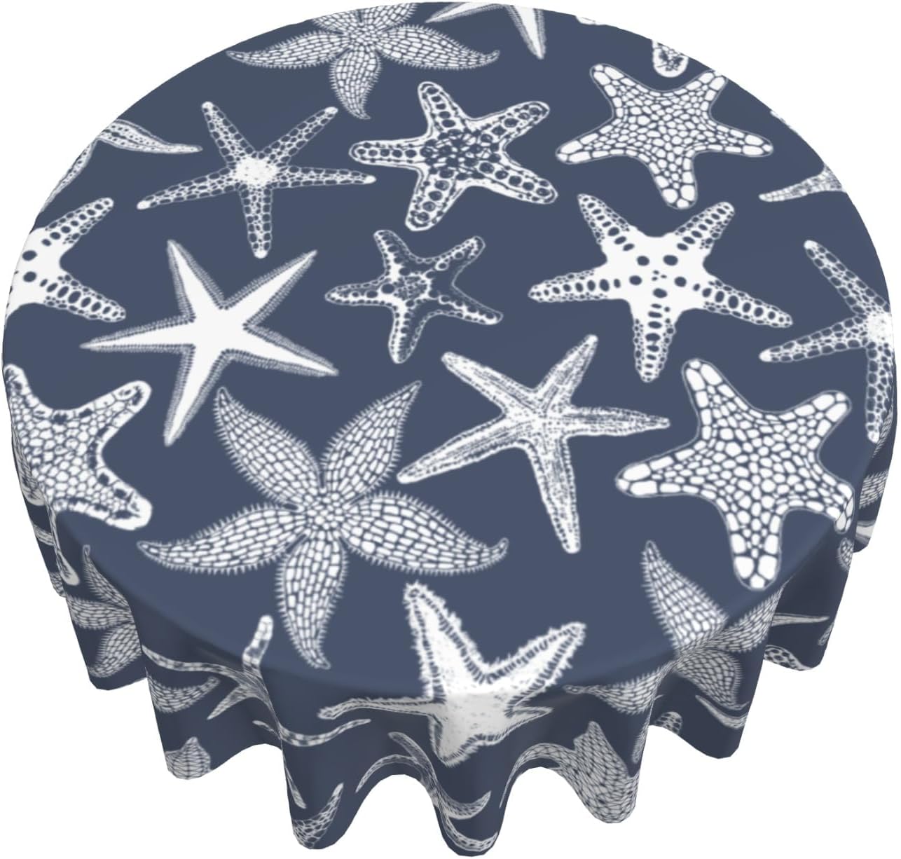 Giwawa 60Inch Navy Blue Starfish Round Tablecloth, Summer Nautical Coastal Decorative Circle Table Cover, Dustproof Washable Table Cloth Polyester for Kitchen Dining Party Picnic Season