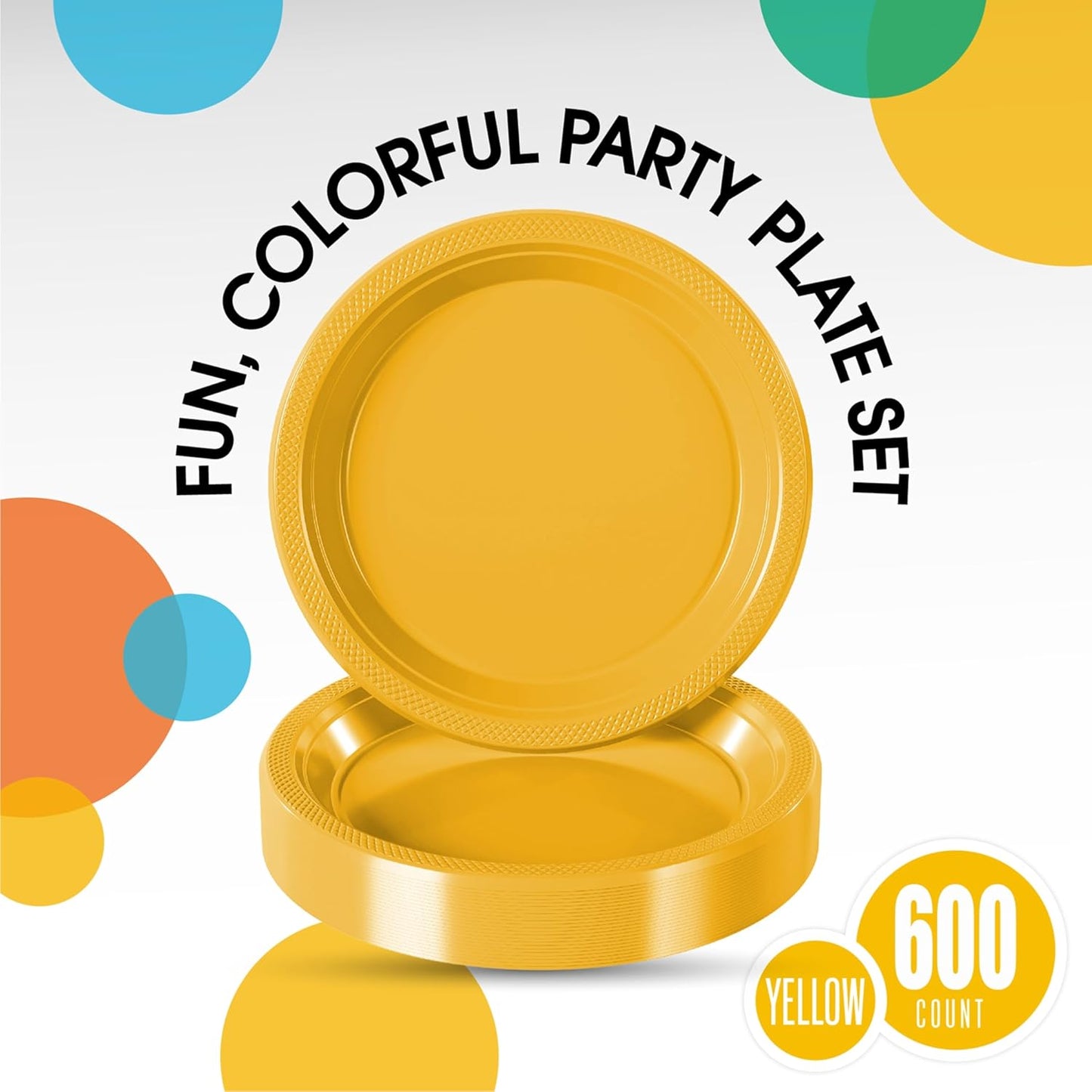 Party Solids Yellow Plastic Plates Bulk 9" Yellow Disposable Plates For Party Supplies 600 Pieces Disposable Dinner Plate Heavy Duty 350 GSM Plate Sets, Plastic Dinnerware Sets