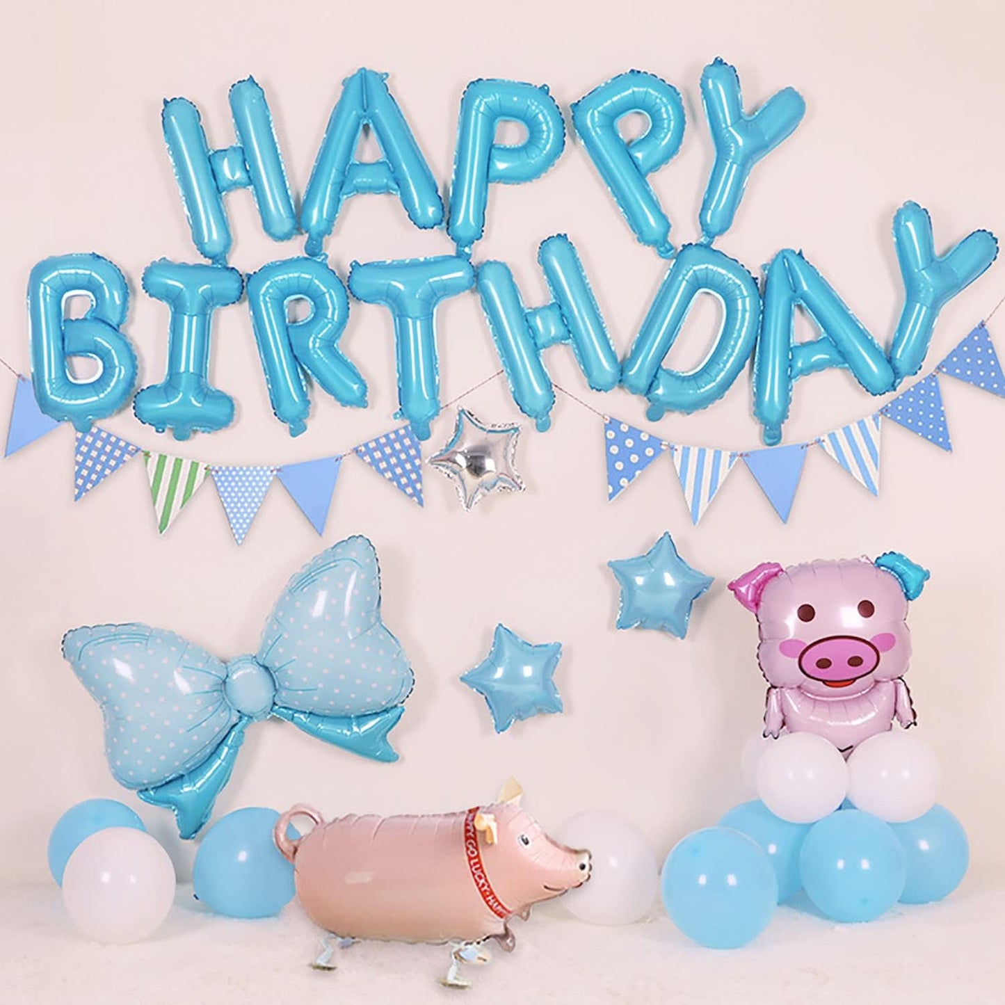 KALOR Light Blue Happy Birthday Balloons Banner, 16 Inch Mylar Foil Letters Balloon Sign for Women, Men, Boys & Girls Kids Birthday Decorations Photo Backdrop