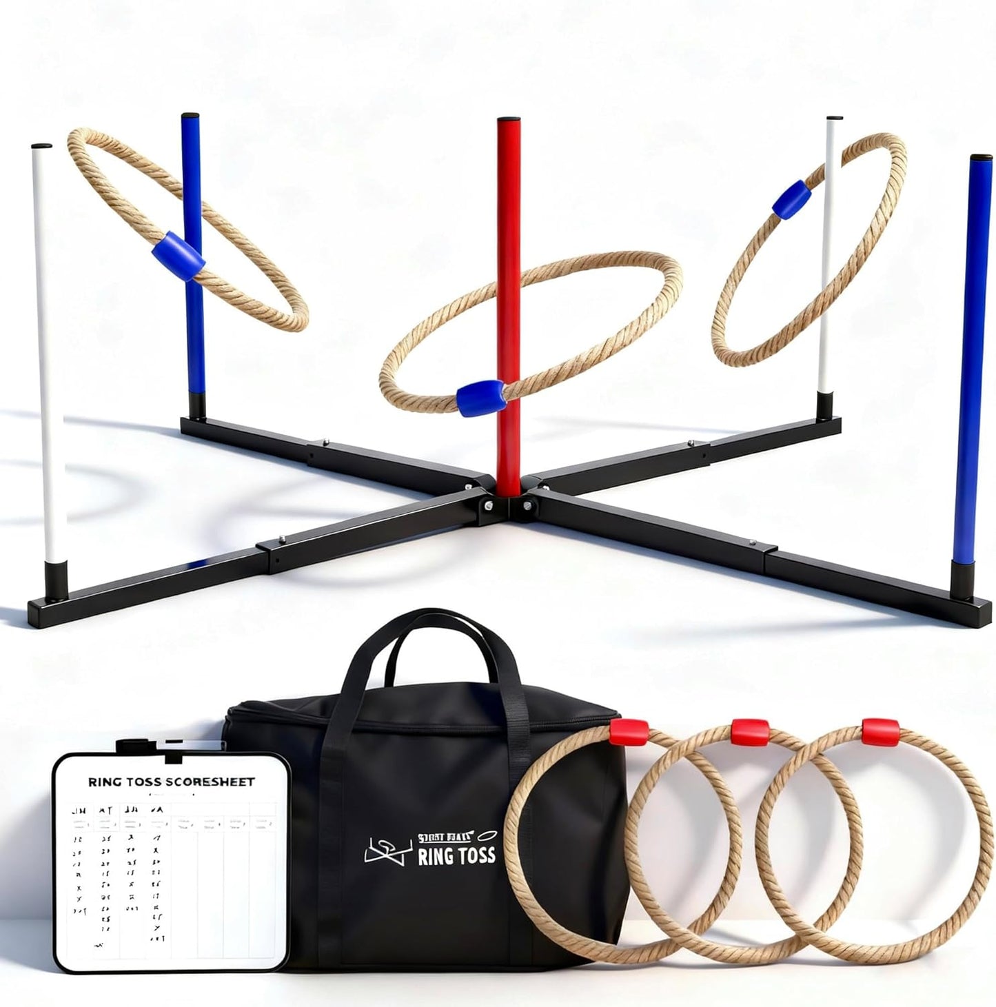 Ring Toss Game, 6 Jumbo Rings & Scoreboard with 5 Games and Carry Case Yard Outdoor Lawn Games for Kids, Adults & Family, Backyard Camping Tailgates Party Game for Teens, Boys & Girls