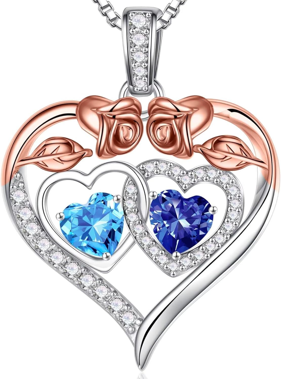 Iefil Double Birthstone Necklace Gifts for Wife Girlfriend Her Women, Birthstone Jewelry Gemstone Valentines Birthday Gifts for Her Women Wife Mom Grandma