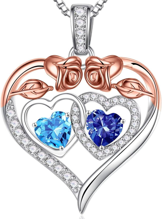 Iefil Double Birthstone Necklace Gifts for Wife Girlfriend Her Women, Birthstone Jewelry Gemstone Valentines Birthday Gifts for Her Women Wife Mom Grandma