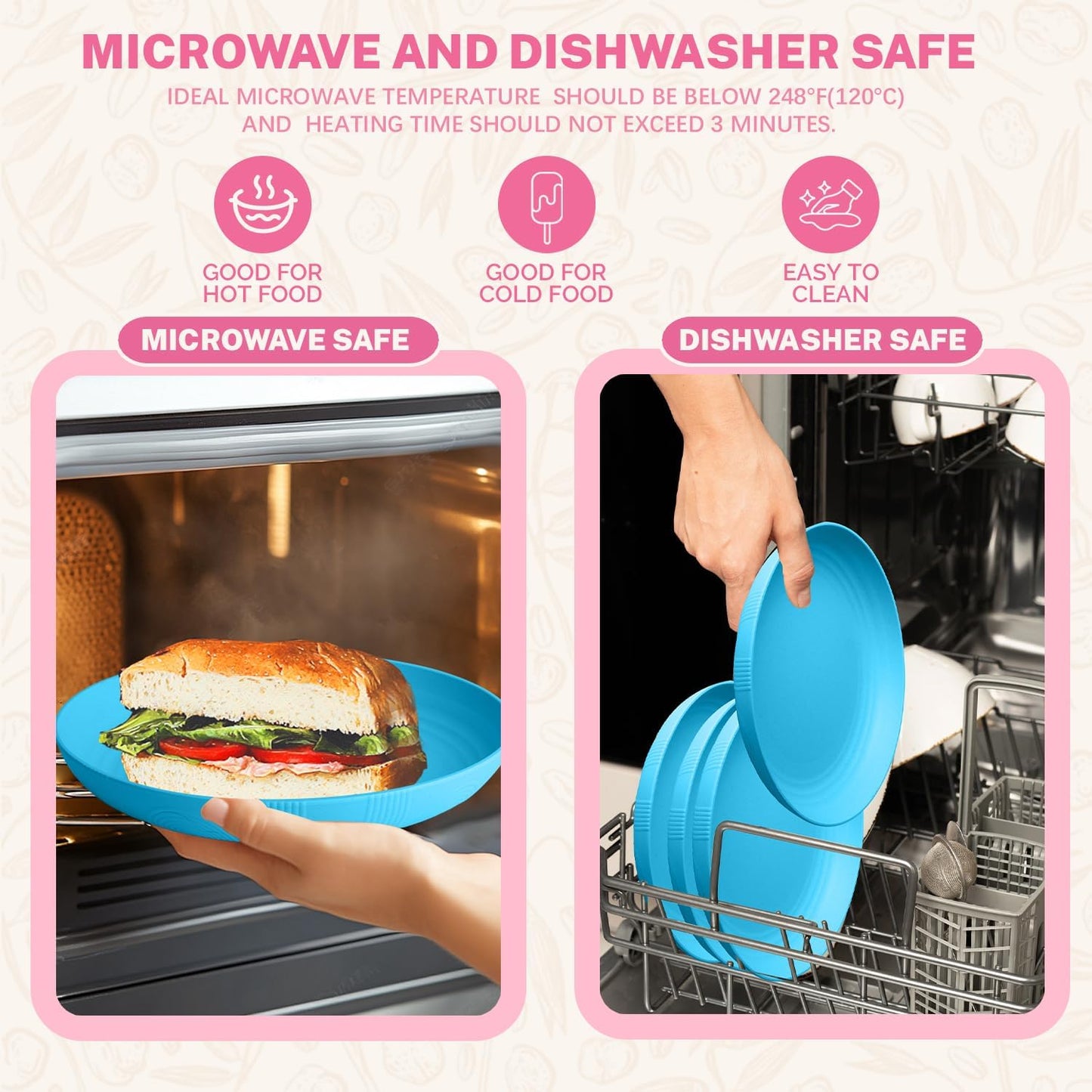 Homienly Wheat Straw Plates, 10 inch Deep Dinner Plates, Service for 8, Unbreakable Plates for Outdoor, Lightweight Microwave and Dishwasher Safe Camping Plate Set for Dinner, Salad, Fruit - Sky Blue