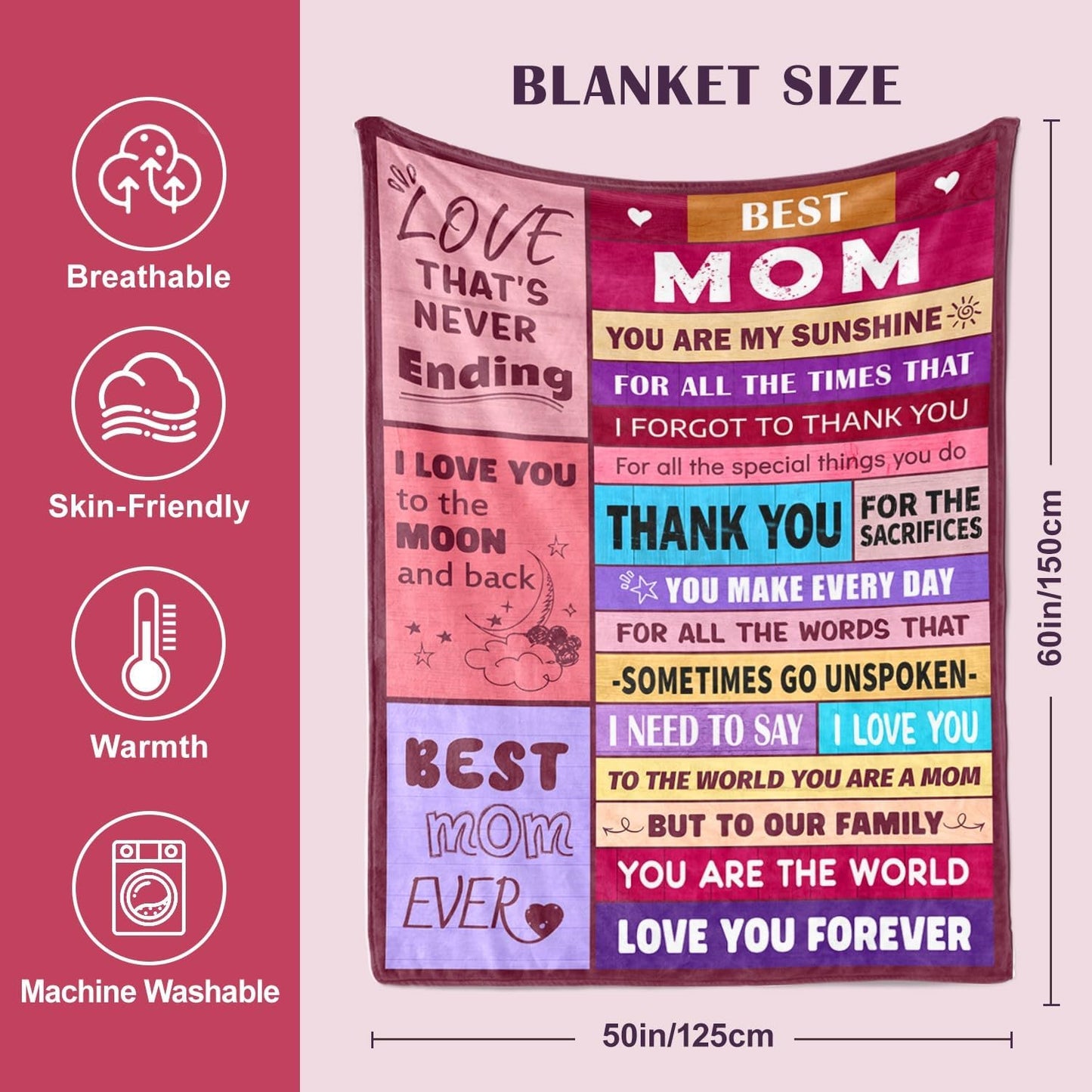 Mom Birthday Gifts from Daughter & Son - Best Mom Ever Gifts - Presents for Moms - Christmas Valentines Day Mothers Day Birthday Gift Ideas for Moms - Gift for Mother - To My Mom's Blanket 50"x60"