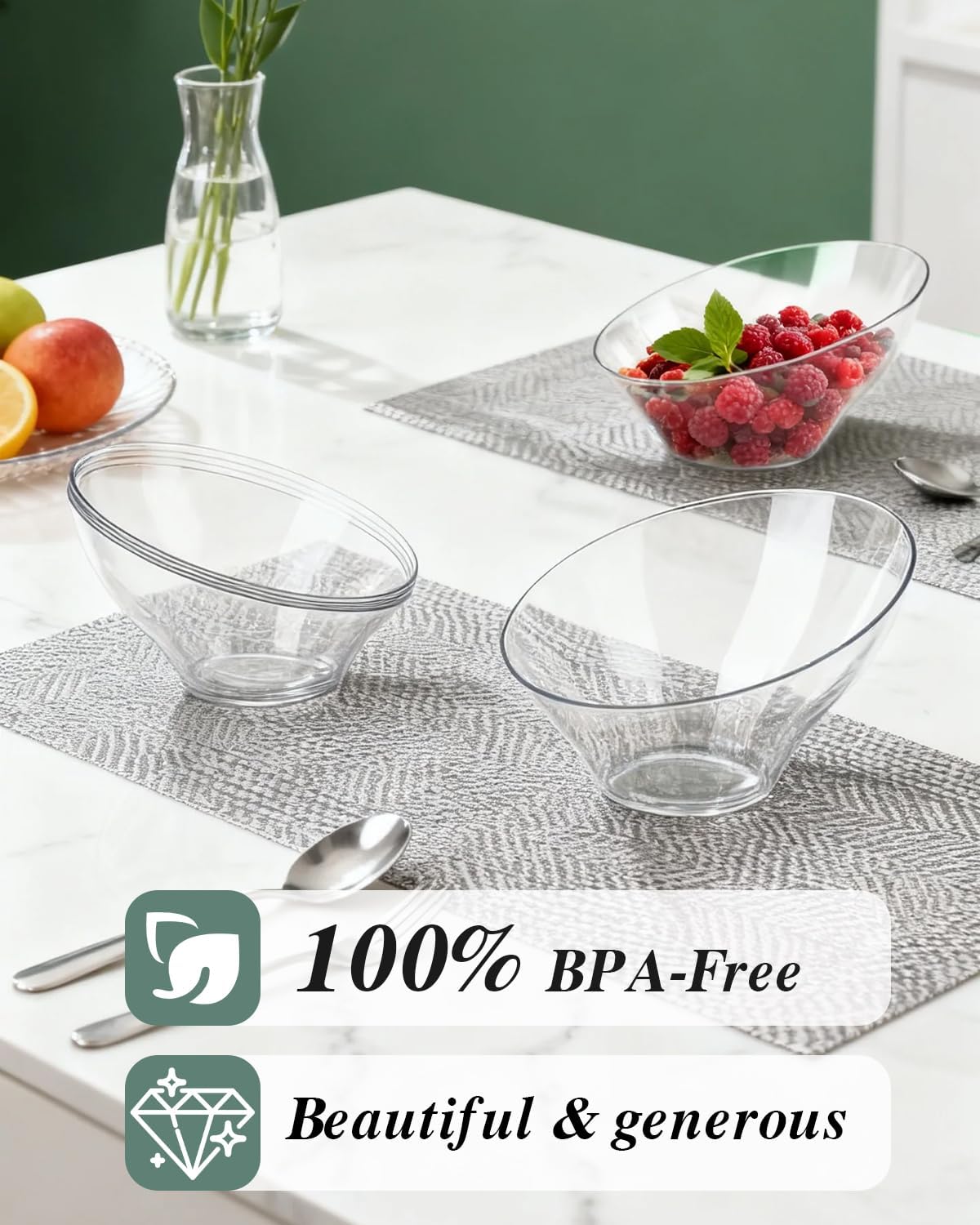 BESTVIP 8oz Clear Plastic Serving Bowls for Party - 12 Pack Angled Disposable Serving Bowls, Party for Chips, Snacks, Fruit, Salad - Bowls for Parties, Daily Use, Catering, Christmas