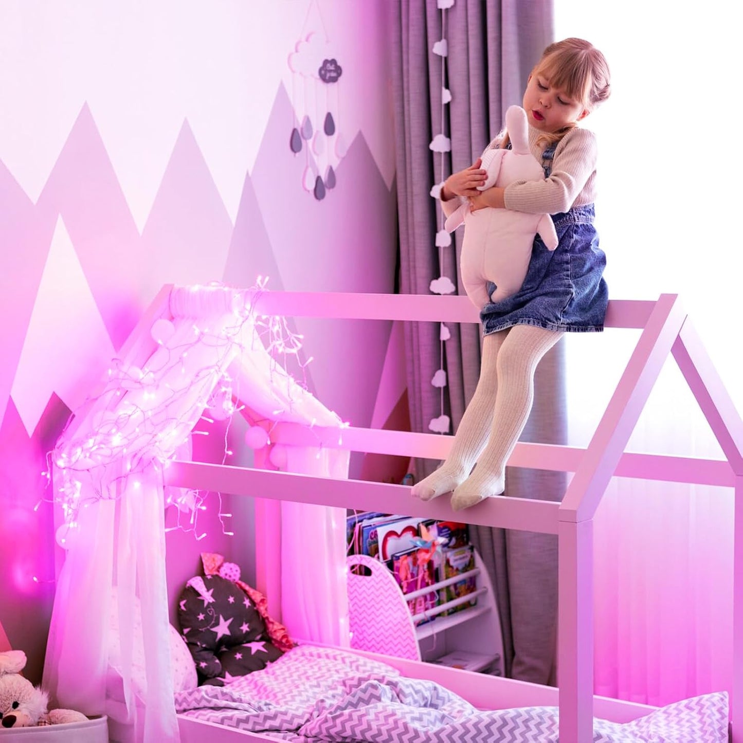 JMEXSUSS 200 LED Pink Christmas Lights for Decor, 66ft Pink String Lights Indoor Outdoor Clear Wire, Rose Color LED Fairy Light Plug in for Girls Room Wall Christmas Tree Party Decorations