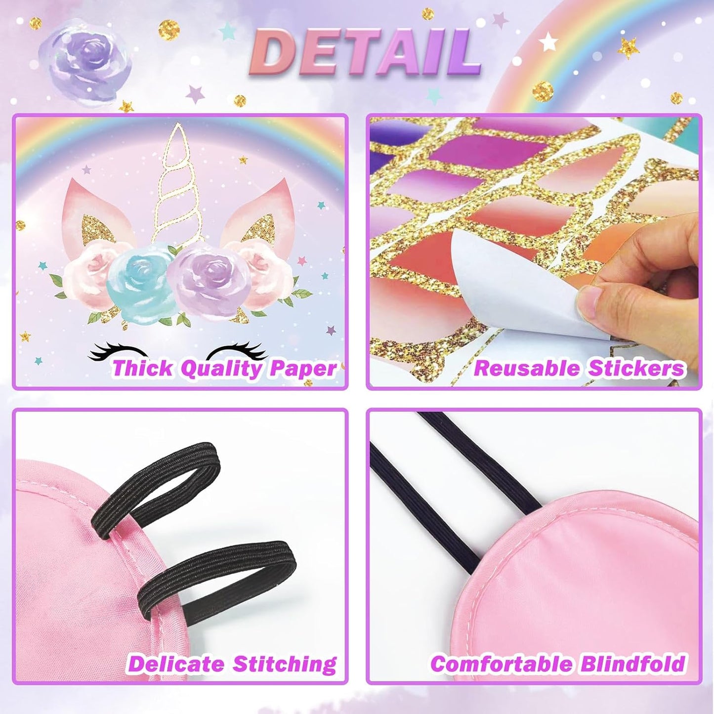 Pin The Horn on The Unicorns Party Game with 24 PCS Horn and Eye Mask for Kids Girls Birthday 21'' x 28'' (Unicorns)