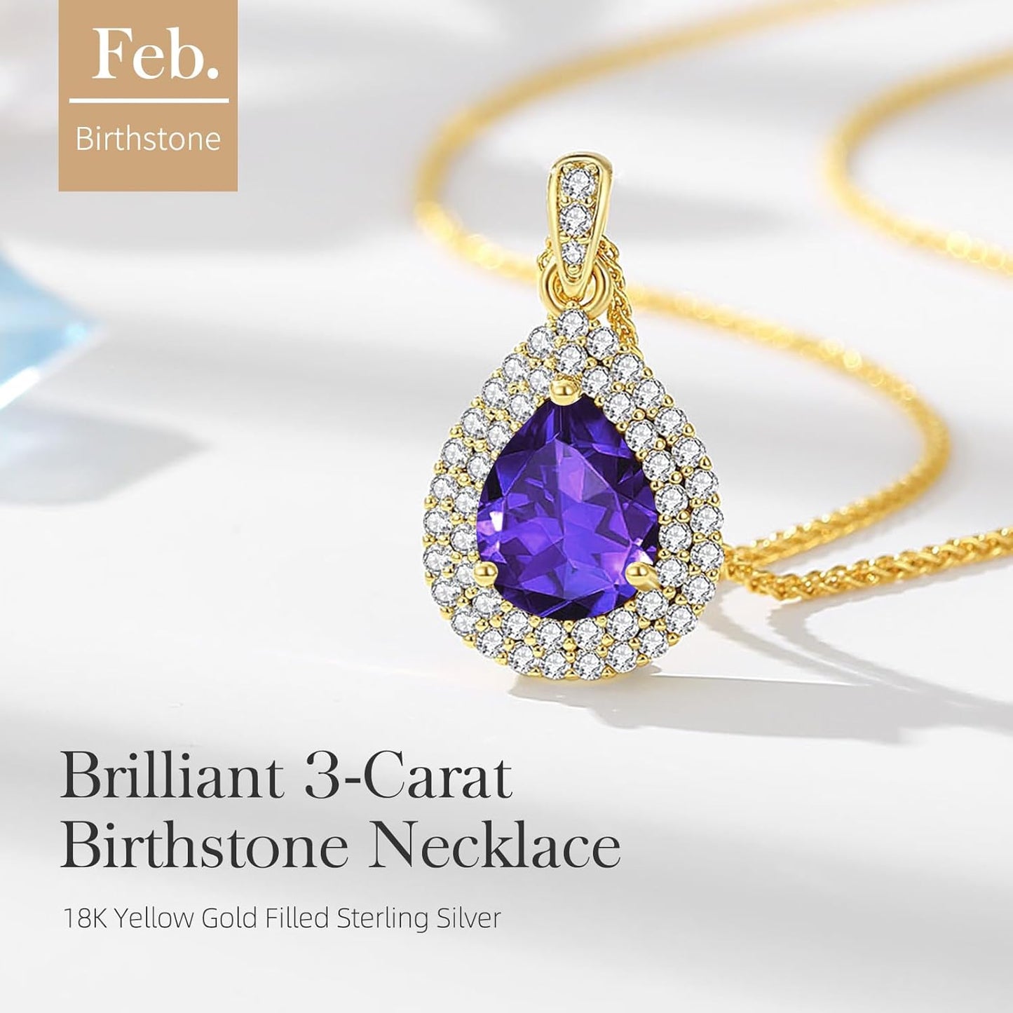 Gold Necklace for Women-Teardrop Birthstone Pendant-18K Gold Plated Chain with Light-Up Gift Box, Jewelry for Women,Anniversary Birthday Gifts for Her Wife Girlfriend Mom,Womens Jewelry