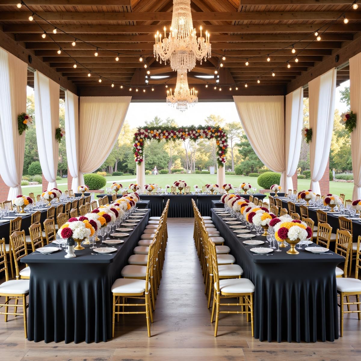 Outpain Black Spandex Tablecloth for 8 Foot Rectangle Tables, 4 Pack Black Fitted Table Cloths 8ft Stretchy Banquet Table Clothes Cover Desk Skirt for Birthday Wedding Parties Baby Shower