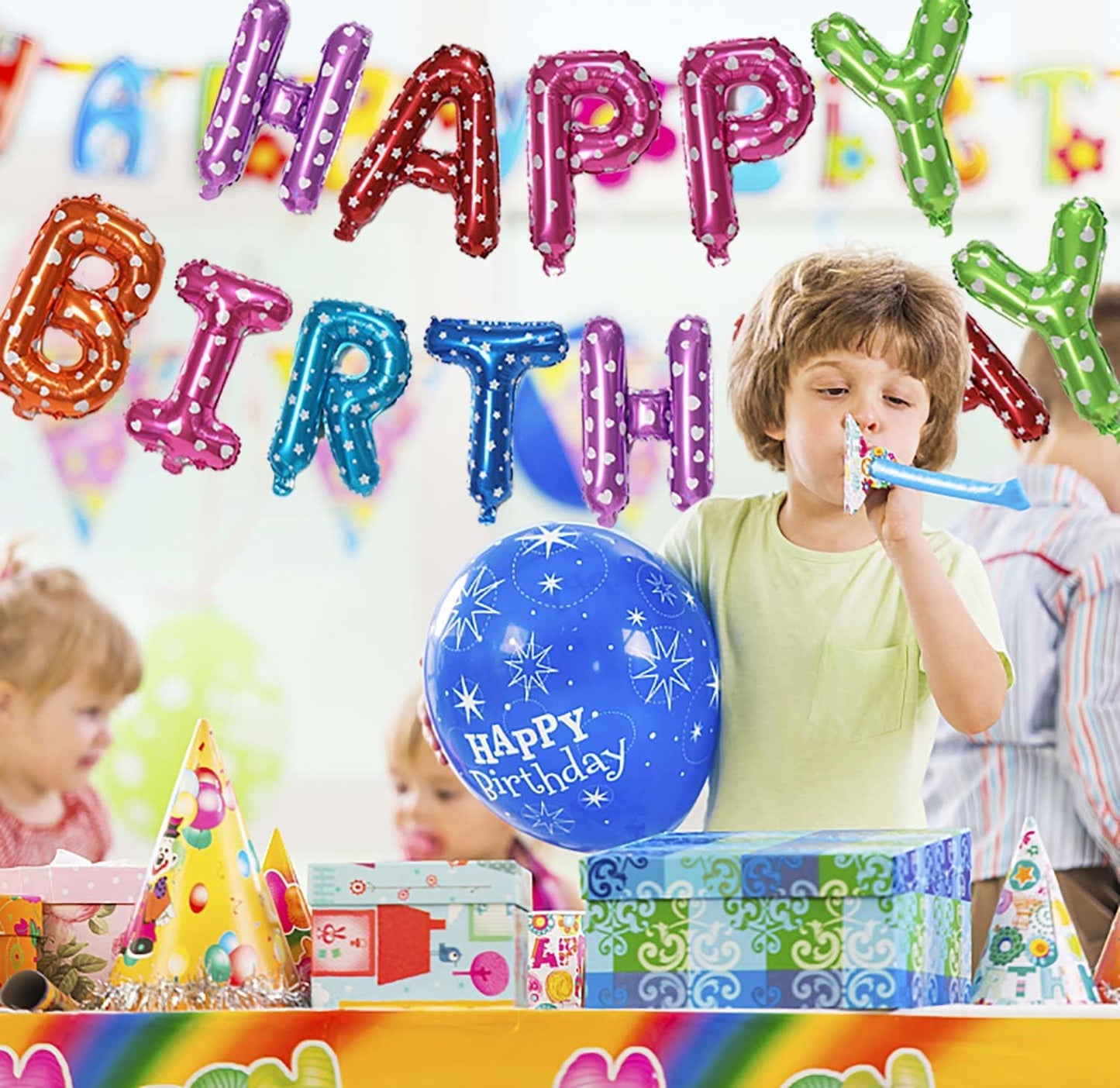 KALOR Multicolor Happy Birthday Balloons Banner, 16 Inch Mylar Foil Letters Balloon Sign for Women, Men, Boys & Girls Kids Birthday Decorations Photo Backdrop