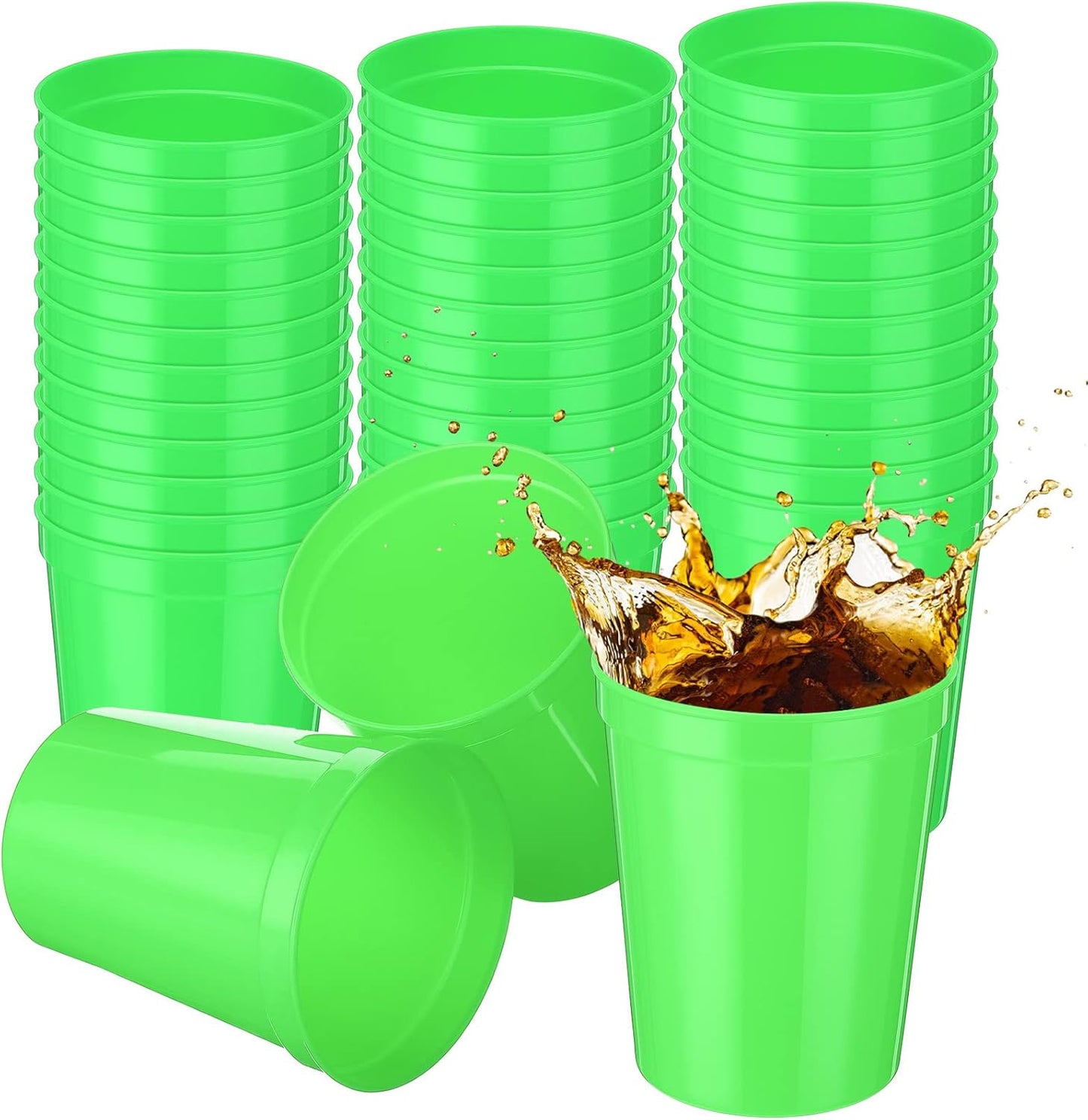 Yungyan 36 Pack 16oz Stadium Cups Reusable Plastic Cups Blank Drink Tumblers for Parties, Events, DIY Projects, 4.5 x 3.54 x 2.72 Inch (Green)
