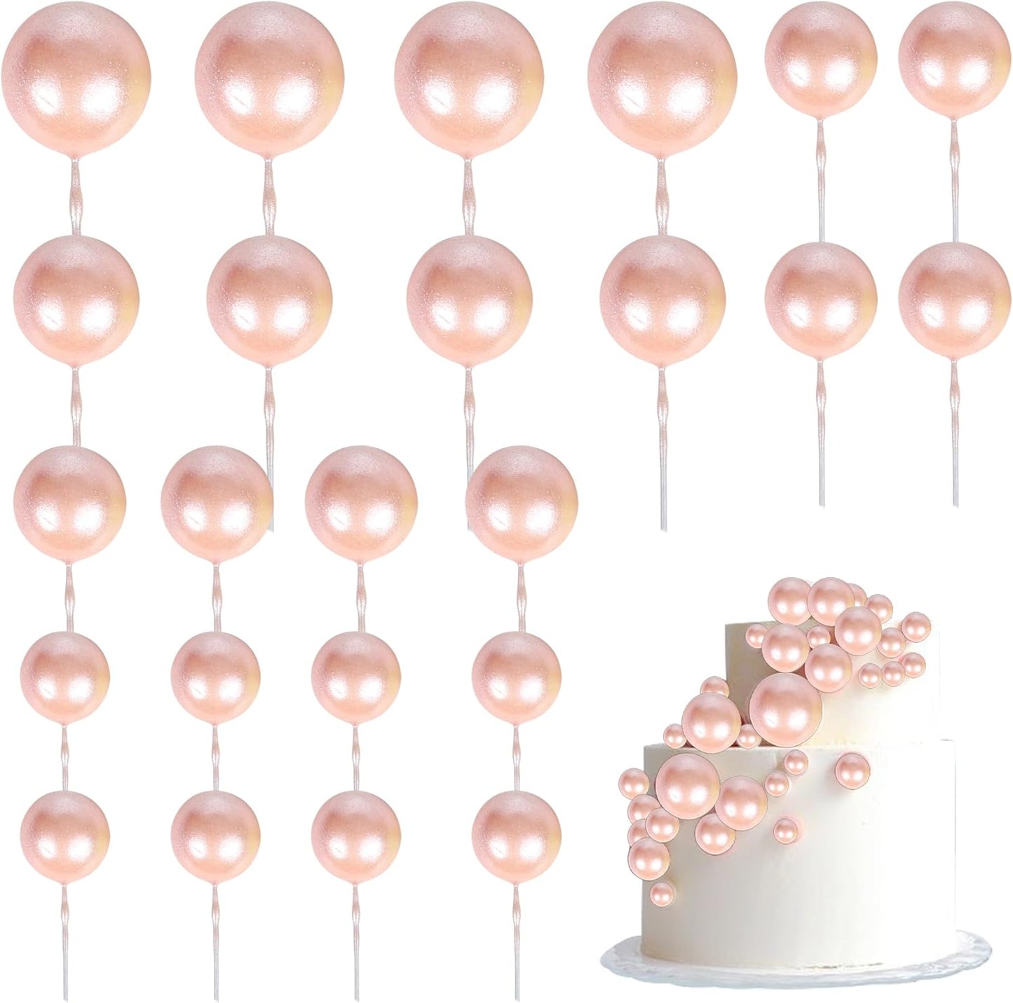 24 PCS Ball Cake Toppers Balls Cupcake Toppers Insert Foam Ball Shaped Cake Picks Mini Balloon Cake Decoration for Wedding Baby Shower Birthday Party Cake Decorations Supplies Rose Gold