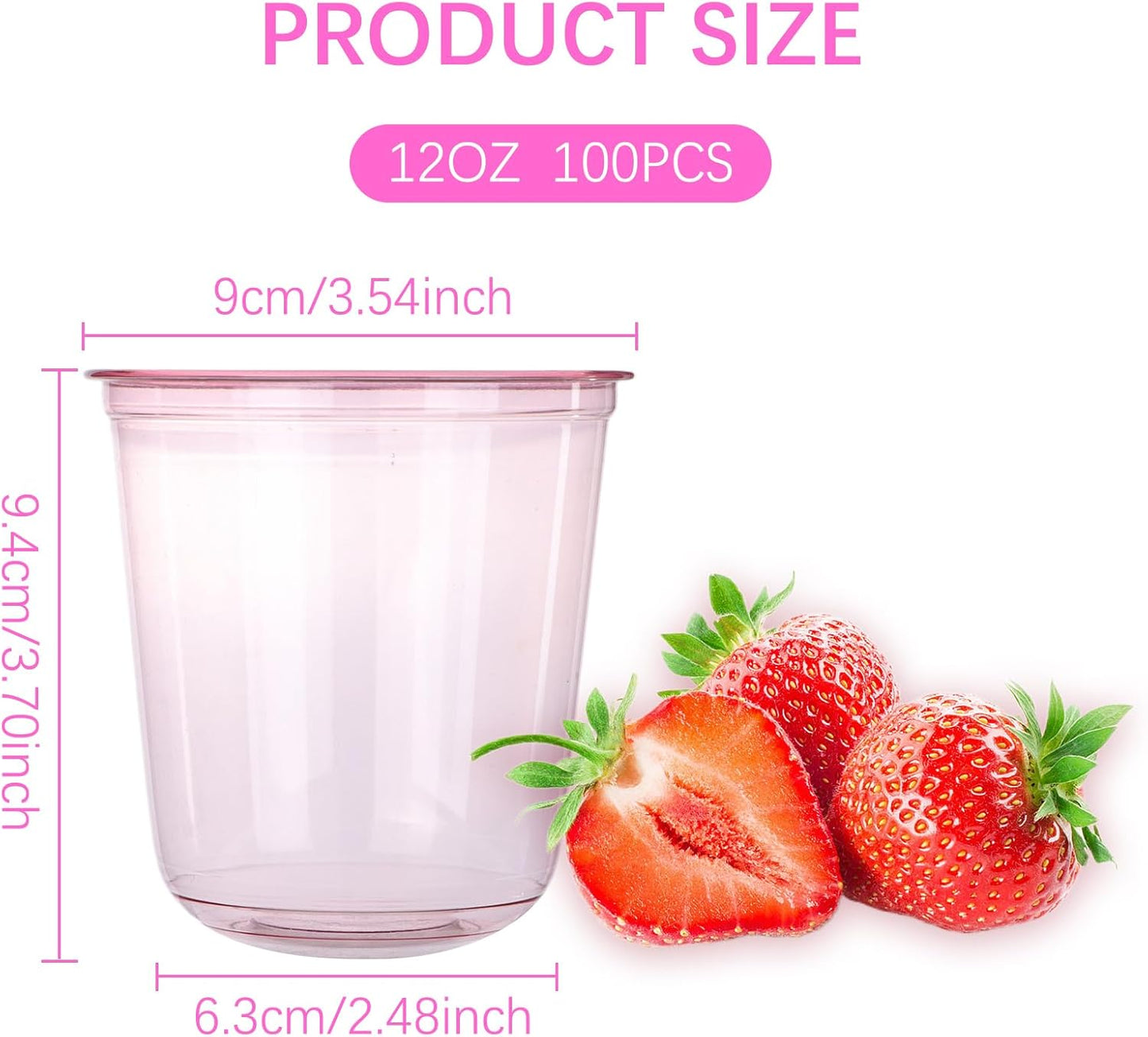 100 Pcs 12oz Plastic Pink Cups Disposable Stemless Wine Glasses Clear Cocktail & Dessert Cold Drinking Cups for Meeting Wedding Birthdays Summer Holiday Party Supplies