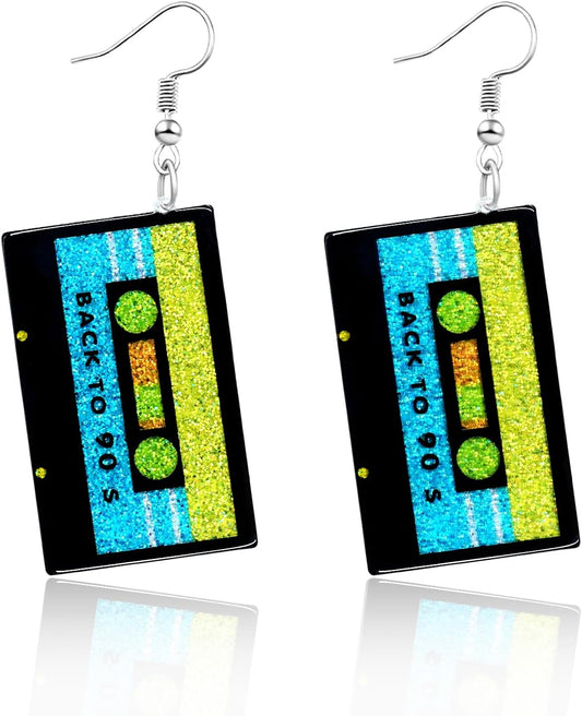 80s 90s Retro Cassette Tape Neon Earrings for Women Acrylic Radio Earring Set for 80s 90s Accessories Cosplay Party Jewelry Gifts