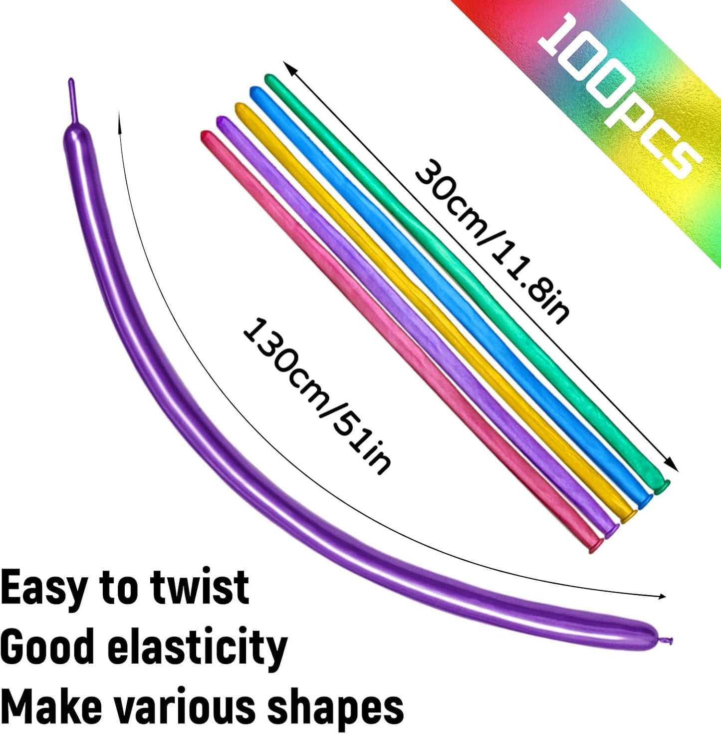 100Pcs 260 Balloons Metallic Long Balloons for balloon animals, Thickening Skinny Latex Twisting Balloon for Animals Modeling Christmas Birthday Wedding Party Decorations.(Multi)