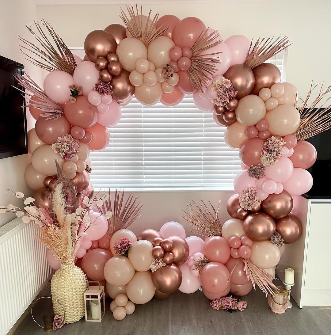Rose Gold Balloon Arch Kit, 164Pcs Nude Pastel Pink Metallic Gold White and Confetti Balloon Garland kit for Bridal Shower Girl Birthday Baby Shower Wedding Party Decorations
