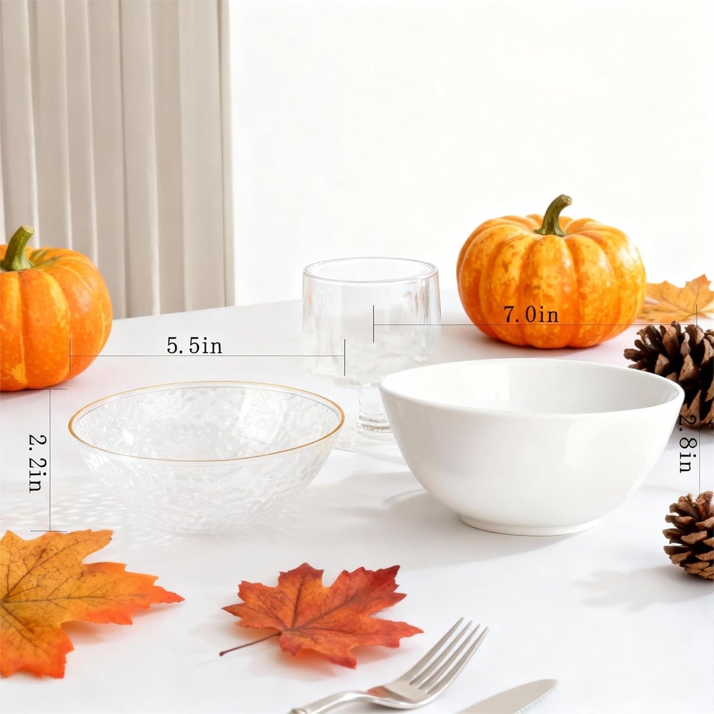 I00000 20 Pack 12 Ounce Clear Plastic Bowls Hammered Gold Rimmed Crystal Like, Heavy duty Disposable Bowl Set,Elegant Soup/Salad/Dessert/Ice Cream Bowls For Thanksgiving Party, Weddings, Catering