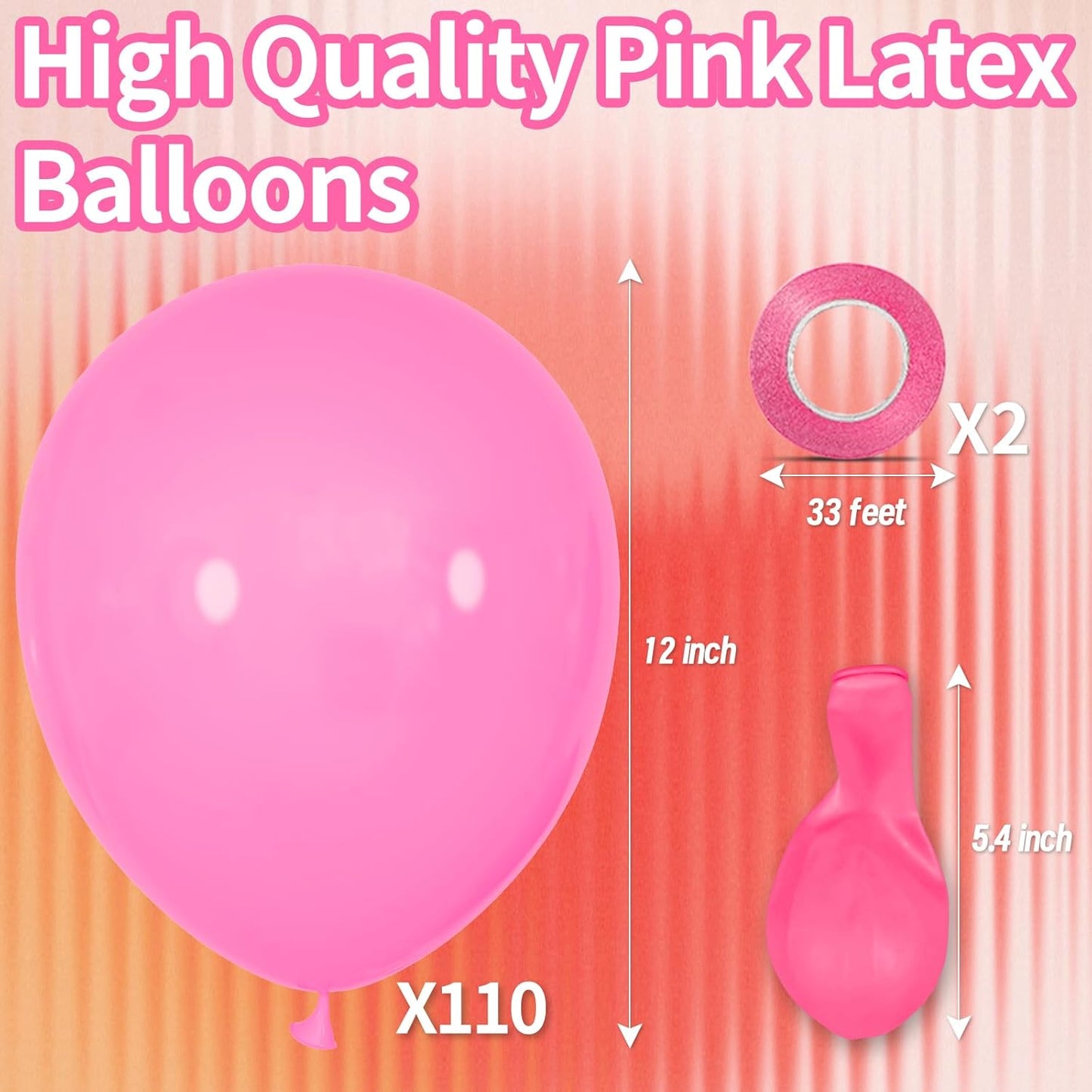 KAWKALSH Pink Balloon 110pcs,12 Inch Thickened Latex Party Balloons Helium Bright Color for Birthday Baby Shower Wedding Party Supplies Arch Garland Decoration