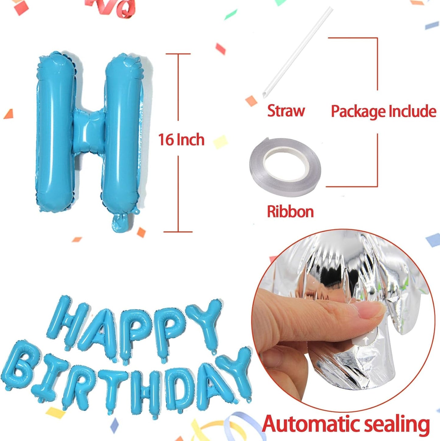 KALOR Light Blue Happy Birthday Balloons Banner, 16 Inch Mylar Foil Letters Balloon Sign for Women, Men, Boys & Girls Kids Birthday Decorations Photo Backdrop