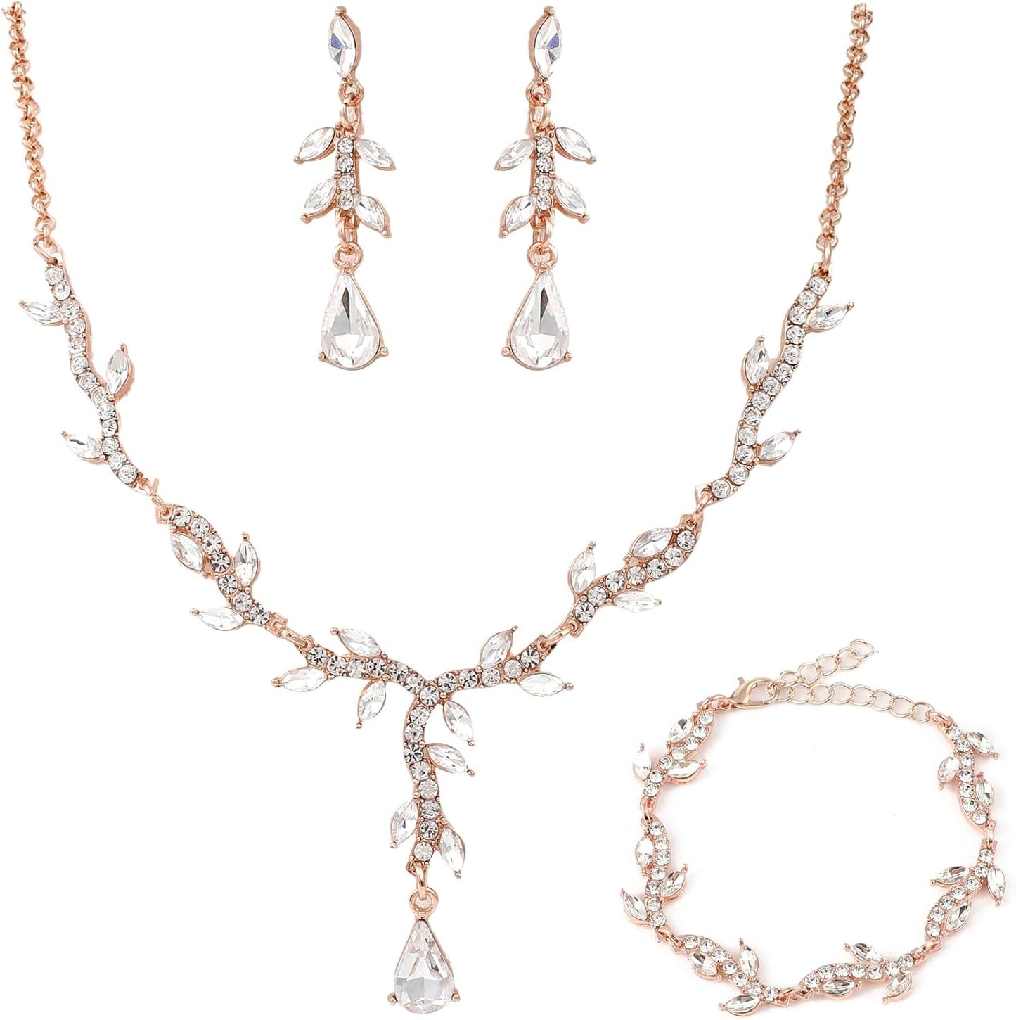 Crystal Necklace Earrings Bracelet Rhinestone Choker Necklace Bridal Wedding Jewelry Set For Brides Bridesmaid Women Party Accessory