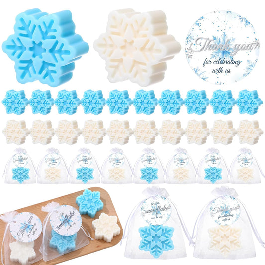 30 Sets Little Snowflake Baby Shower Soap Favors for Guests Christmas Snowflake Soaps Handmade Scented Winter Baby Shower Favor with Thank You Cards Organza Bags for Gender Reveal Return Gifts