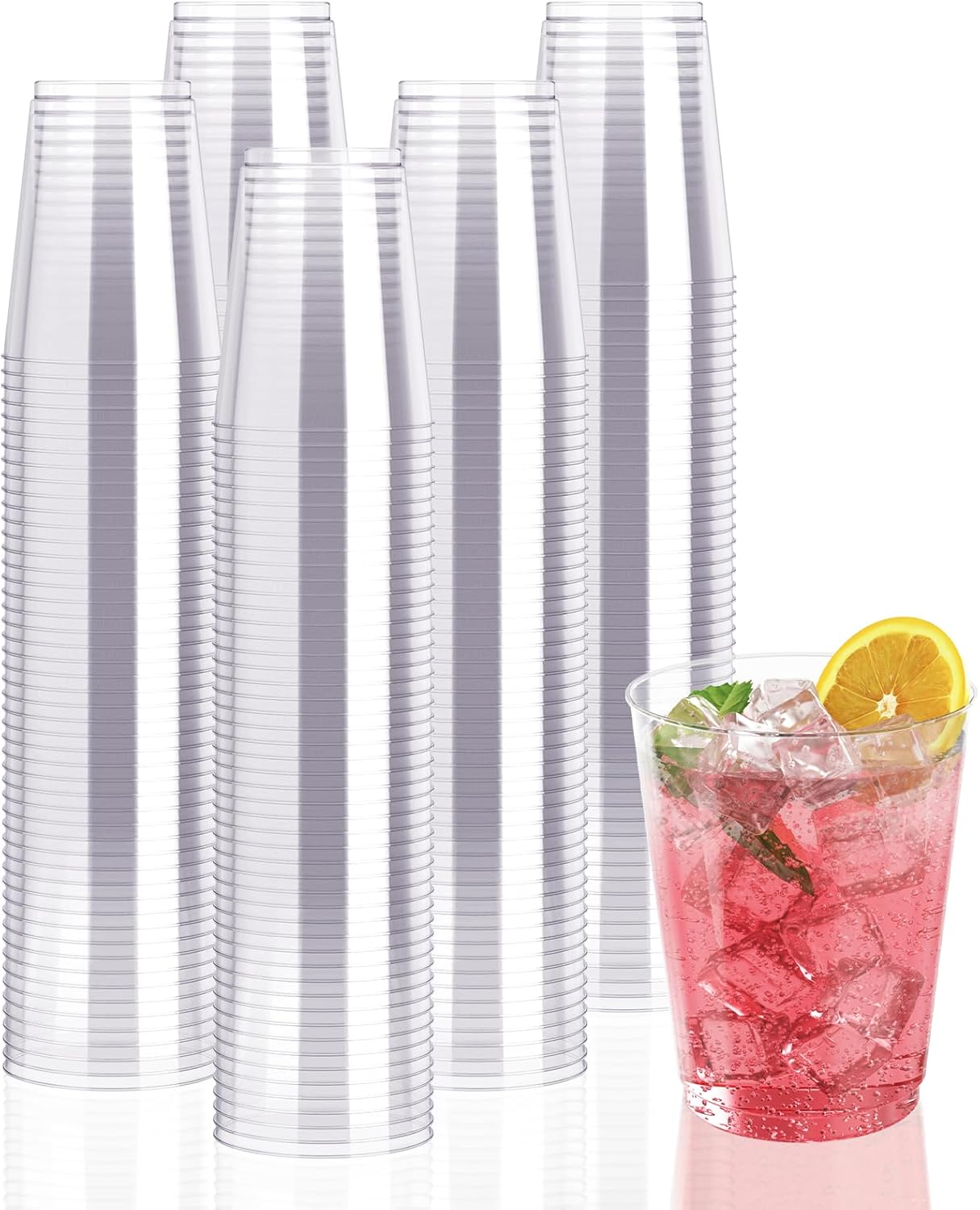 JollyPack 300 Pack Clear Plastic Cups 10 OZ Disposable Heavy-duty Hard Drinking Cups for Christmas, Wedding, Home, Dinner and other Events