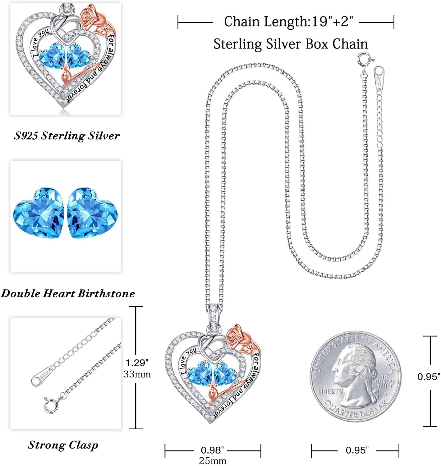 Iefil Christmas Gifts for Wife Women - 925 Sterling Silver Double Birthstone Necklace, Anniversary Birthday Gifts for Women, Jewelry Gift for Wife Girlfriend Mom Her