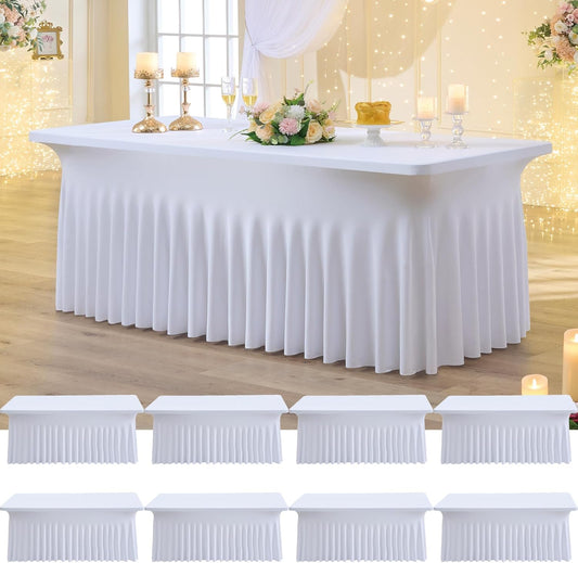 8 Pack Spandex Tablecloth for 6 Foot Rectangle Tables, Wrinkle Free Stretch Table Cloths 6ft Fitted Table Cover Desk Skirt for Parties Weddings Birthday Banquet Baby Shower