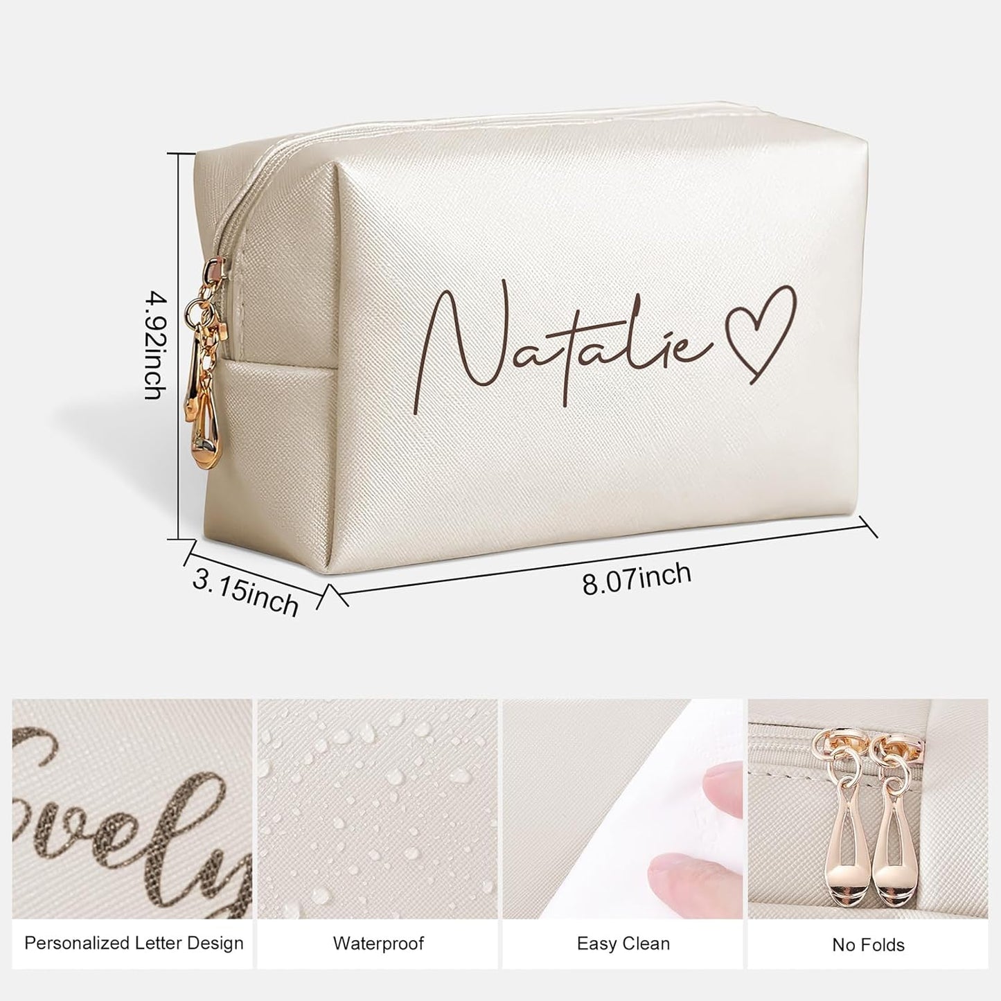 DayOfShe Personalized Name Makeup Bag Toiletry Bag for Bridesmaid Gifts Bridal Shower Wedding Gifts, Custom Cosmetic Bag for Best Friend Birthday Gifts