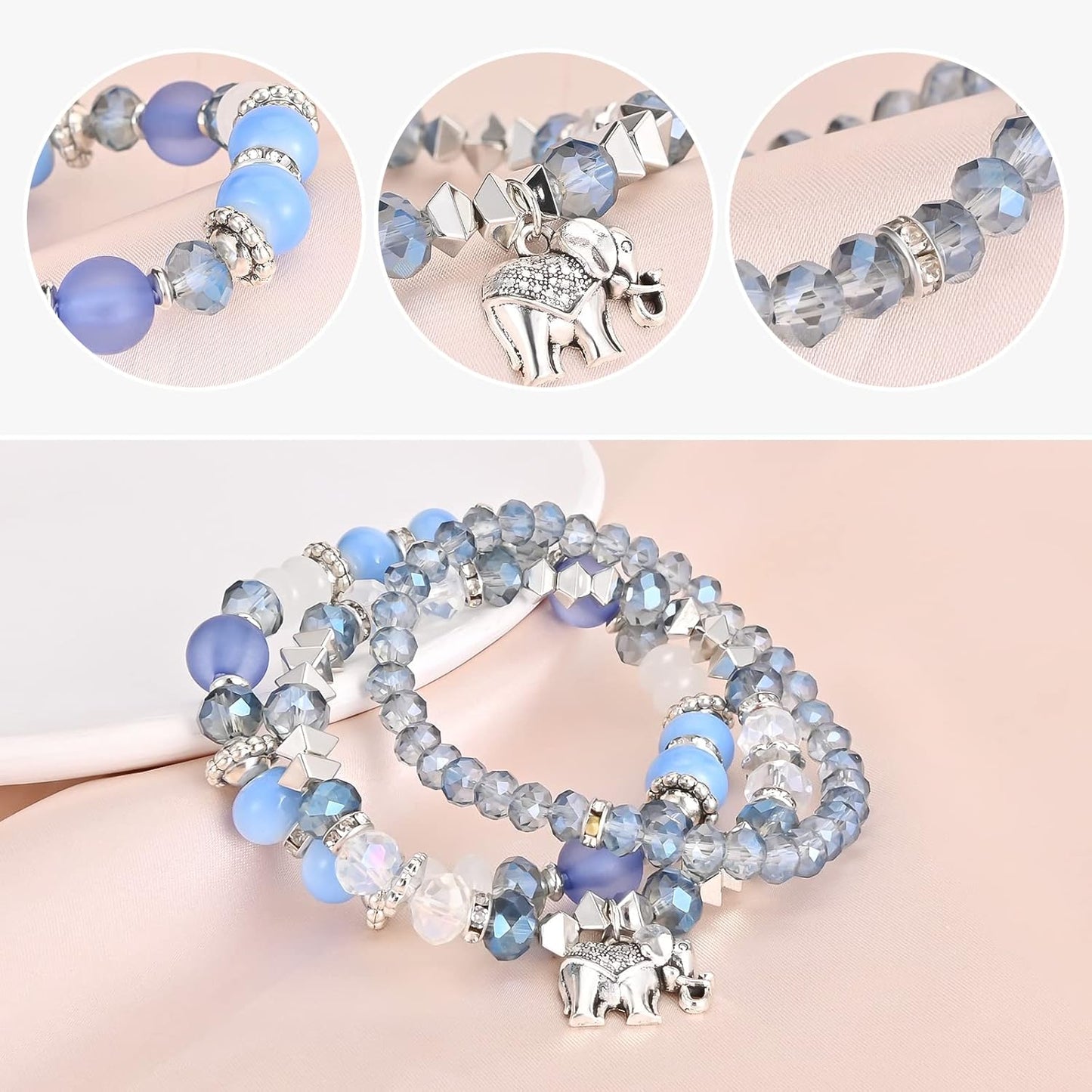 Bohemian Bracelet Sets for Women - 6 Sets Stackable Stretch Bracelets Multi-color Boho Jewelry for Women Hippie Bracelets Dainty Jewelry