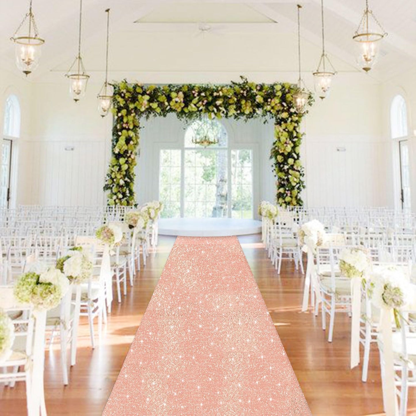 FUHSY Rose Gold Aisle Runner 4ft x 20ft Sequin Aisle Runner Wedding Carpet Aisle Runners Glitter Church Aisle Carpet Walkway Runner Aisle Decoration Sparkly Sequins Runway Rug for Party Outdoor Indoor