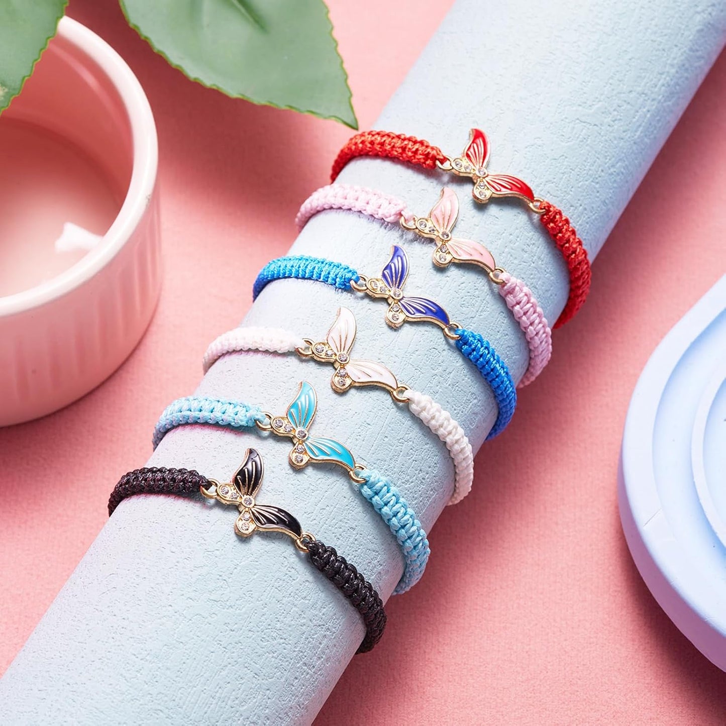 DS 4PCS String beads Charm Bracelets for Teen Girls Dainty cute cartoon Butterfly Daisy Eternal flower Beads Bracelets set for woman and girls Adjustable Stretch bracelet birthday Gift For Friends