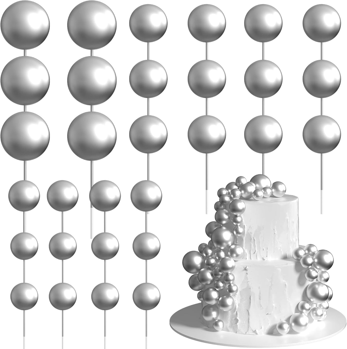 36 Pack Balls Cake Topper Decorations Foam Balloons Cake Decorations Sticks Mini Balloons Cake Toppers Balls Cake Picks for Baby Shower Wedding Anniversary Birthday Party Decorations Silver