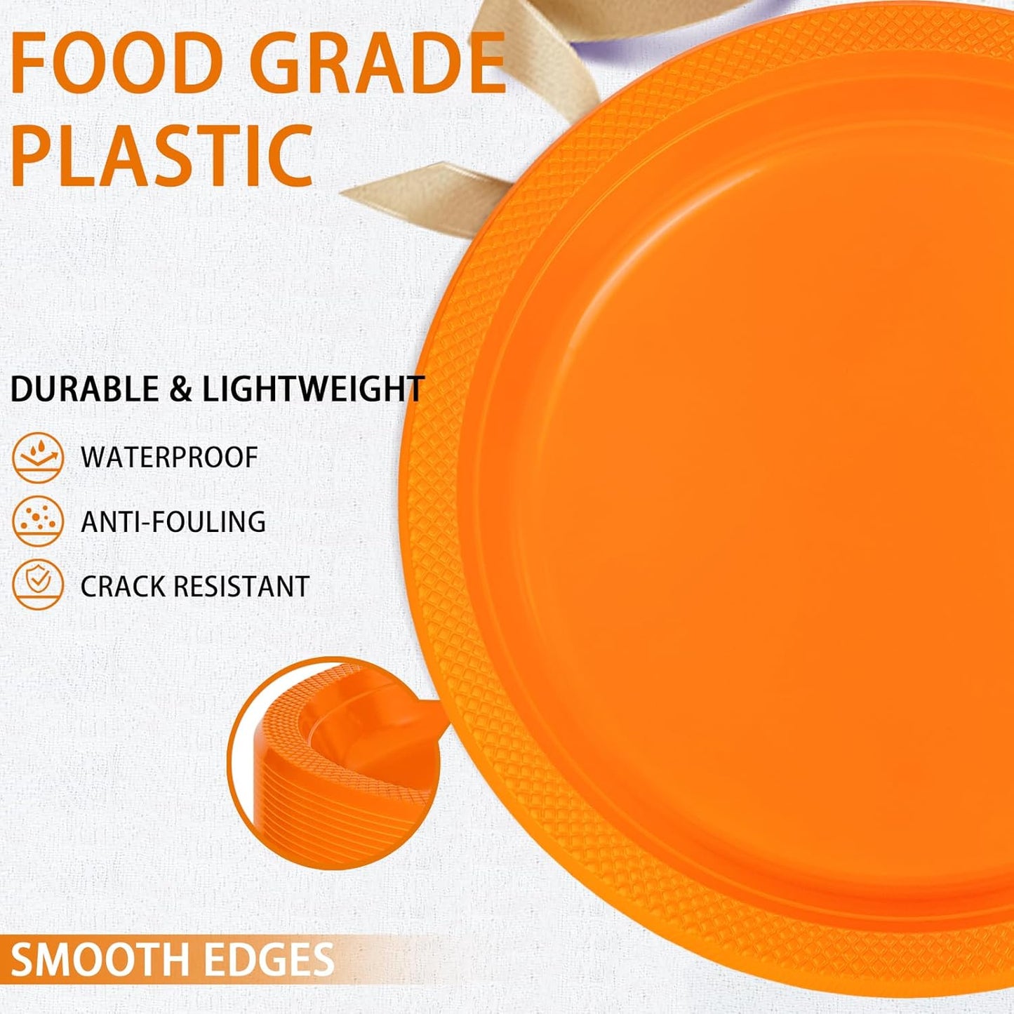 WELLIFE Orange Party Plates 10 Inch -150 Count, Plastic Disposable Dinner Plates for Party Easter Halloween Thanksgiving Picnic BBQ