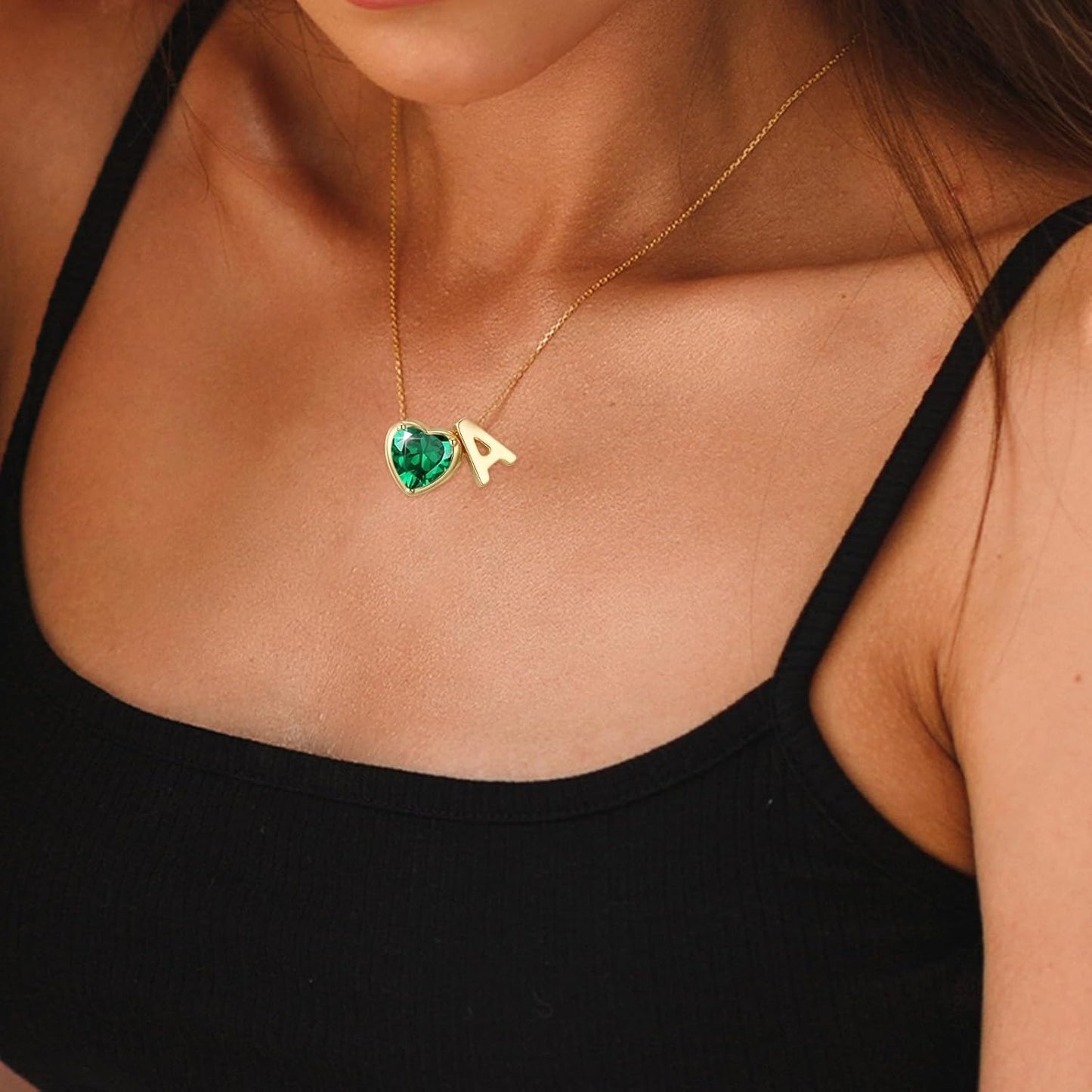 Heart Birthstone Initial Necklace for Women Girls,14K Gold Plated Heart Letter A-Z Necklace Dainty Birthday Trendy Jewelry Gifts for Women Girls Daughter