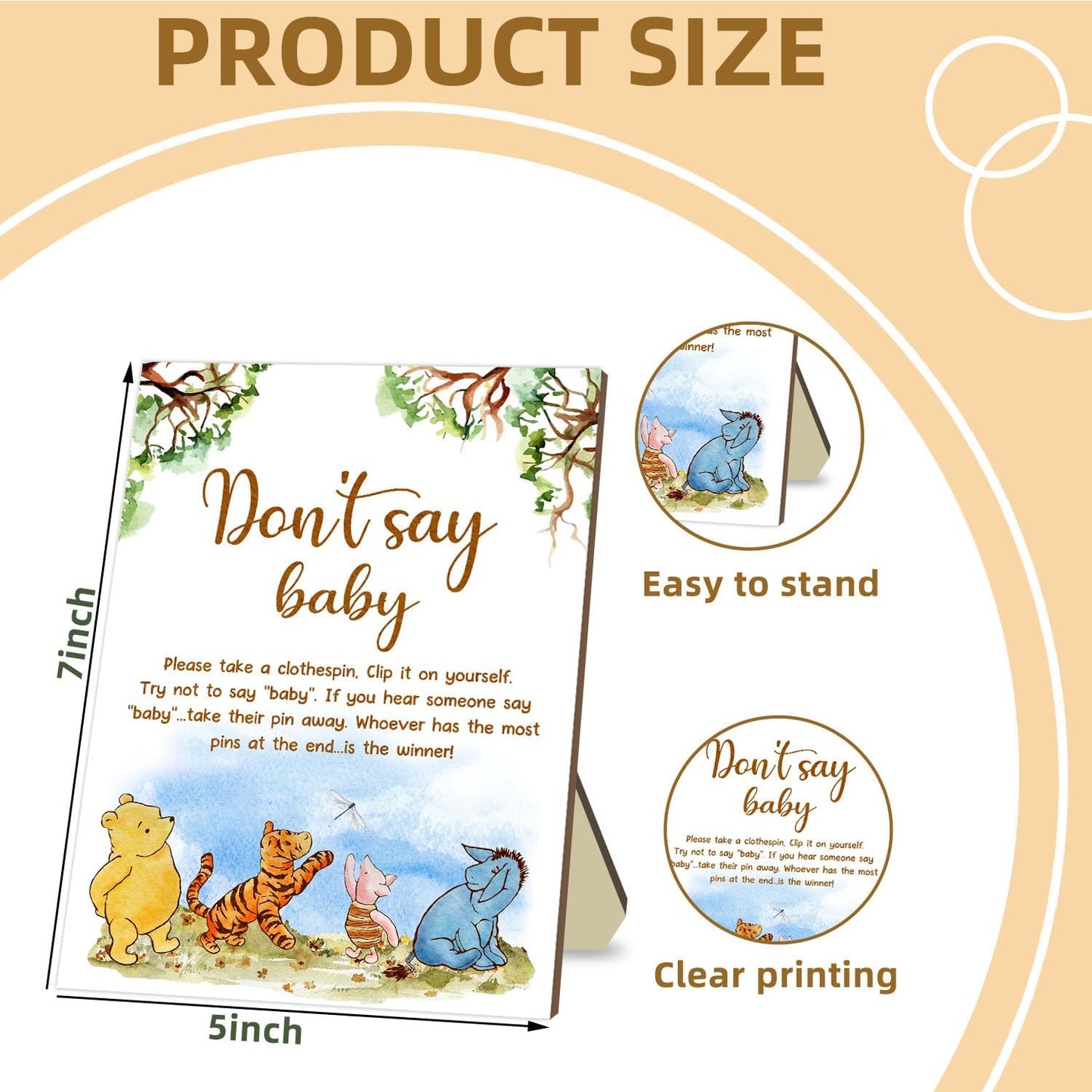 Winnie Don't Say Baby Game Set, 21Pcs Winnie Baby Shower Game Set, Don't Say Baby Game Sign and 20 Mini Bee Clothespins, Baby Shower Birthday Party Decorations Supplies