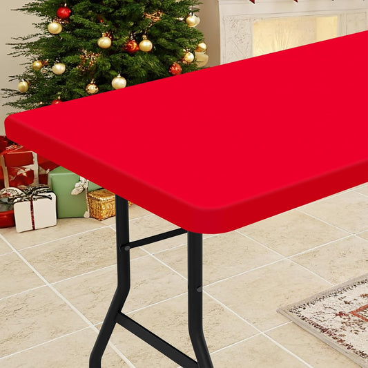 Smiry Rectangle Tablecloth, Elastic Fitted Flannel Backed Vinyl Tablecloths for 6ft Folding Tables, Waterproof Wipeable Table Covers for Indoor, Outdoor, Picnic and Camping (Red, 30"x72")