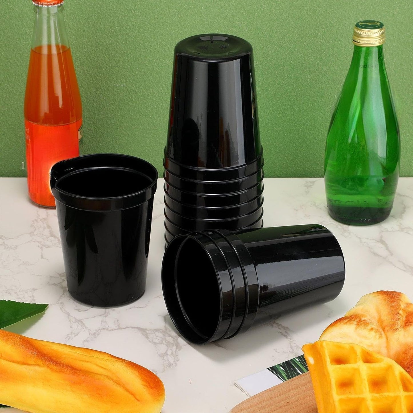 Yungyan 12 Pack 16oz Stadium Cups Reusable Plastic Cups Blank Drink Tumblers for Parties, Events, DIY Projects, 4.5 x 3.54 x 2.72 Inch (Black)