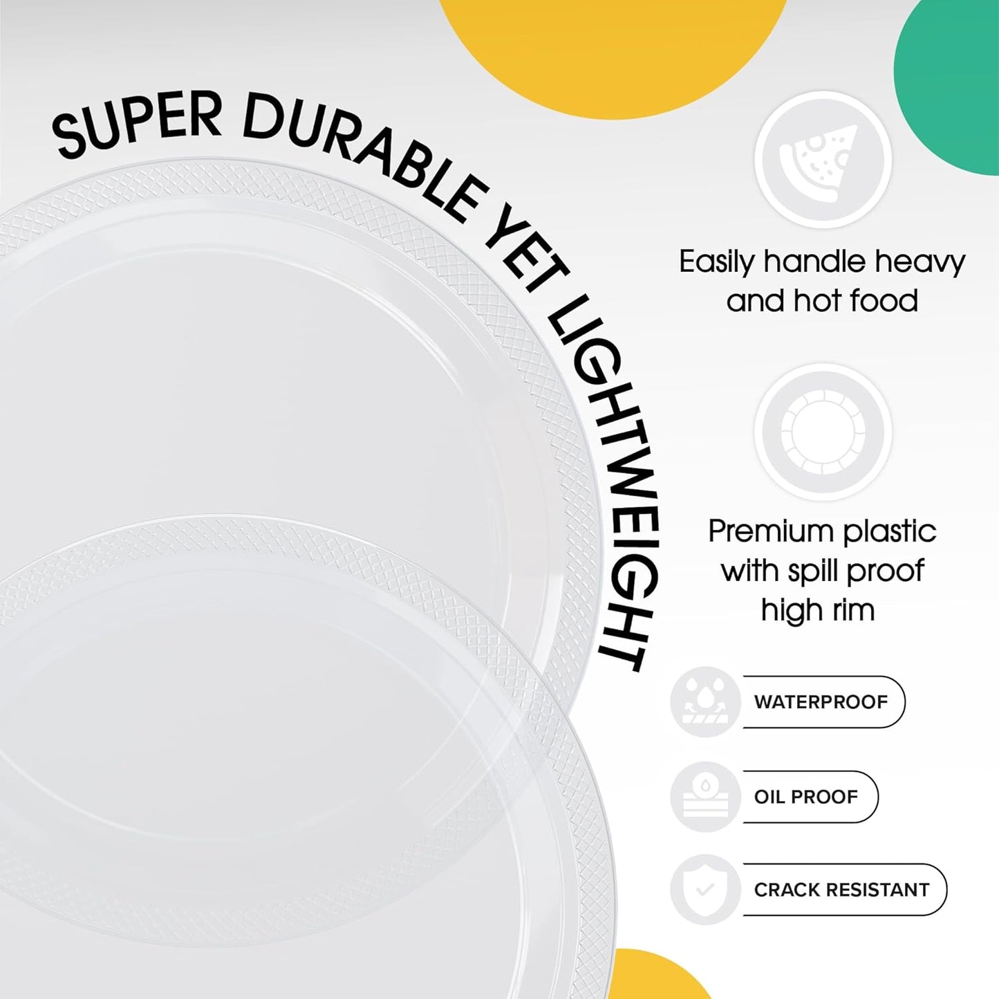 Party Solids Clear Plastic Plates Bulk 7" Clear Disposable Plates For Party Supplies 600 Pieces Disposable Dinner Plate Heavy Duty 350 GSM Plate Sets, Plastic Dinnerware Sets