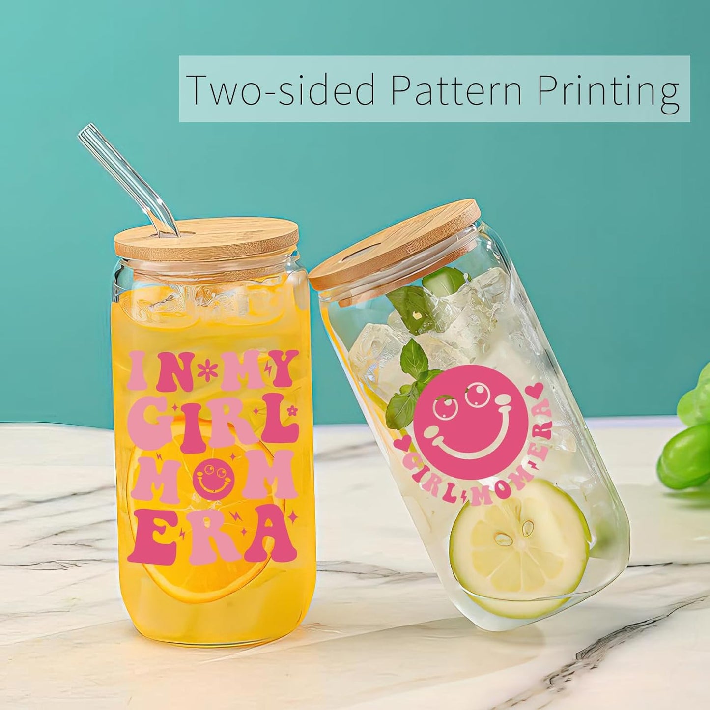 Girl Moms Gifts In My Girl Mom Era 16 oz Iced Coffee Glass with Lid and Straw First Mothers Day Gift for New Moms, Mother, Mama New Mom Gifts