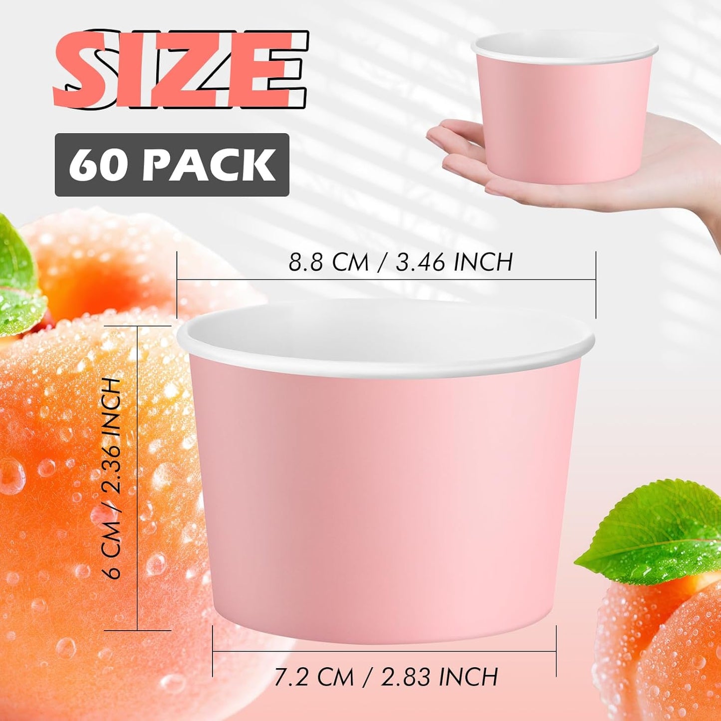 Paper Ice Cream Cups 9oz Colored Disposable Dessert Bowls for Hot or Cold Food Party Cups for Birthday Baby Shower Easter Party Supplies(Pink,60 Pcs)